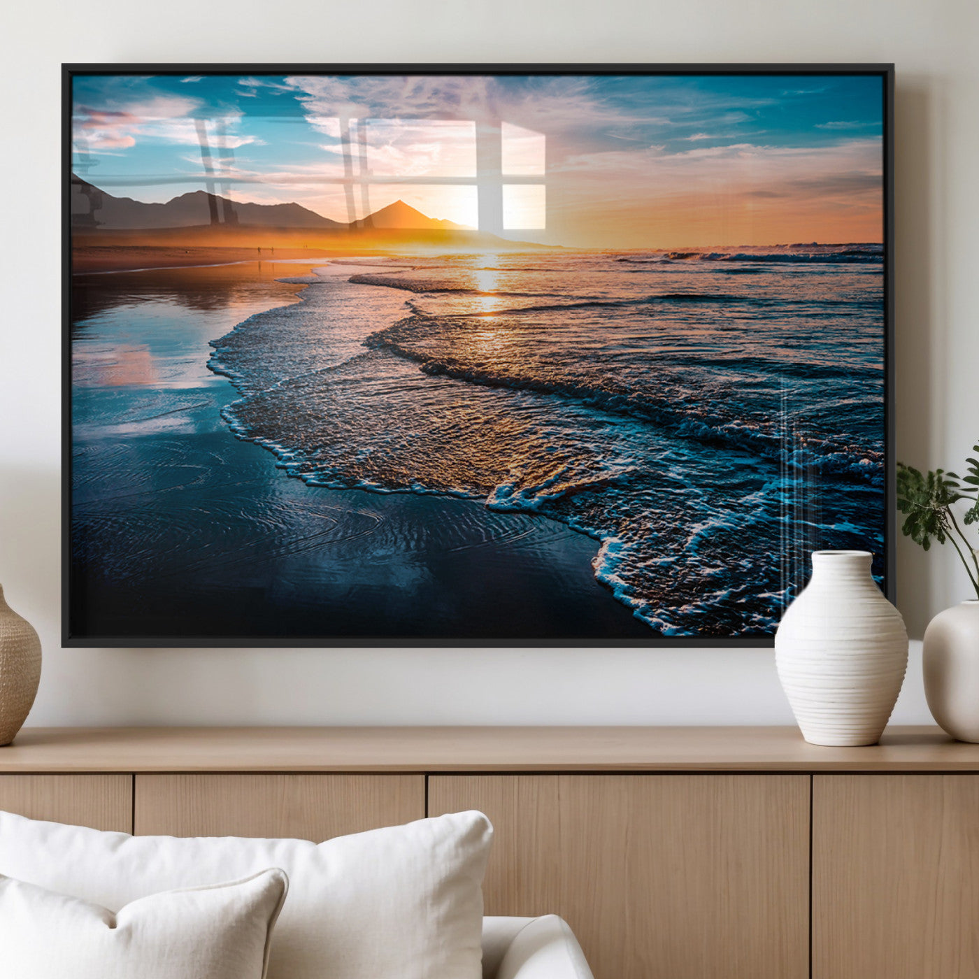 MGV-FP-60X30-3P - Beach Ocean Sunset on the Sea Wall Art Canvas, Beach Ocean Sunset Canvas Print