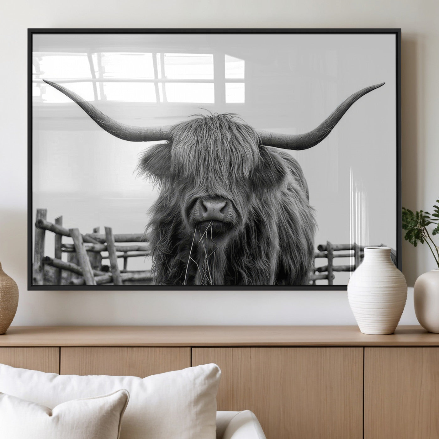 58188-MGV-FP-36X24-3P_Black-Longhorn Canvas Print, Bighorn Cow Wall Art Canvas Print