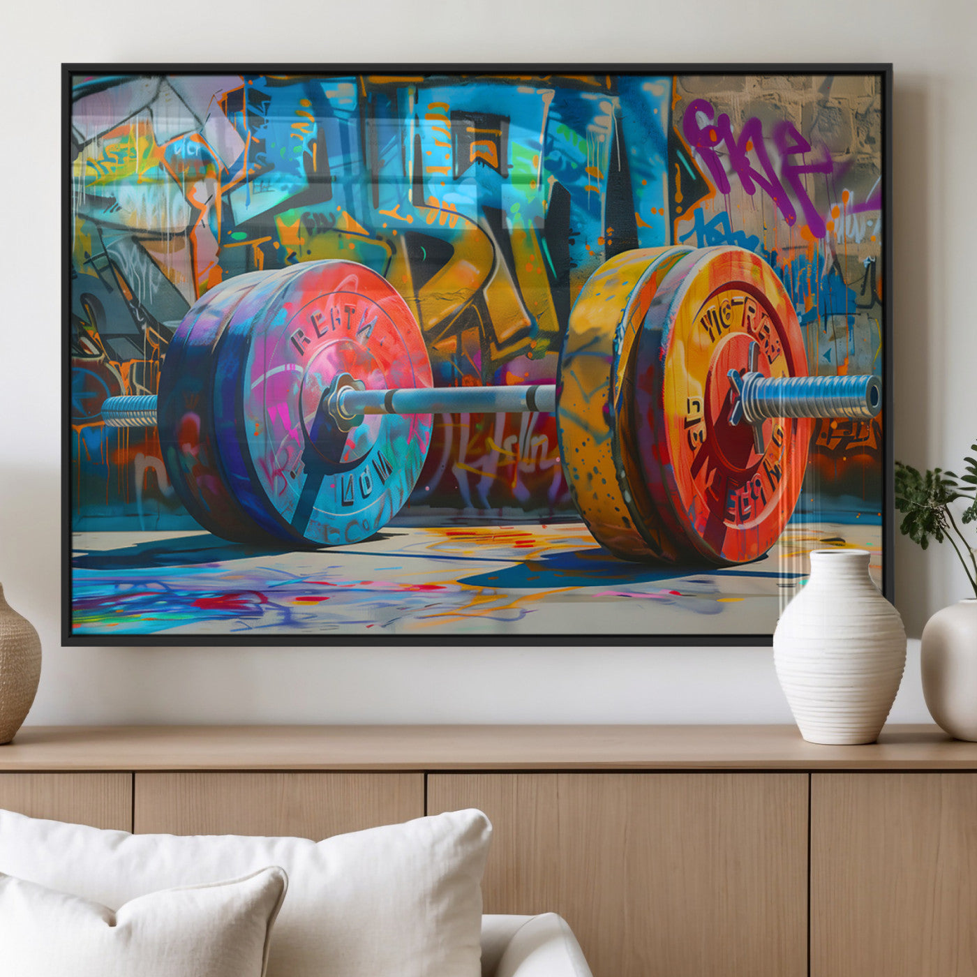 MGV-FP-36X24-3P - Fitness Gym Barbell Graffiti Wall Art Canvas Print