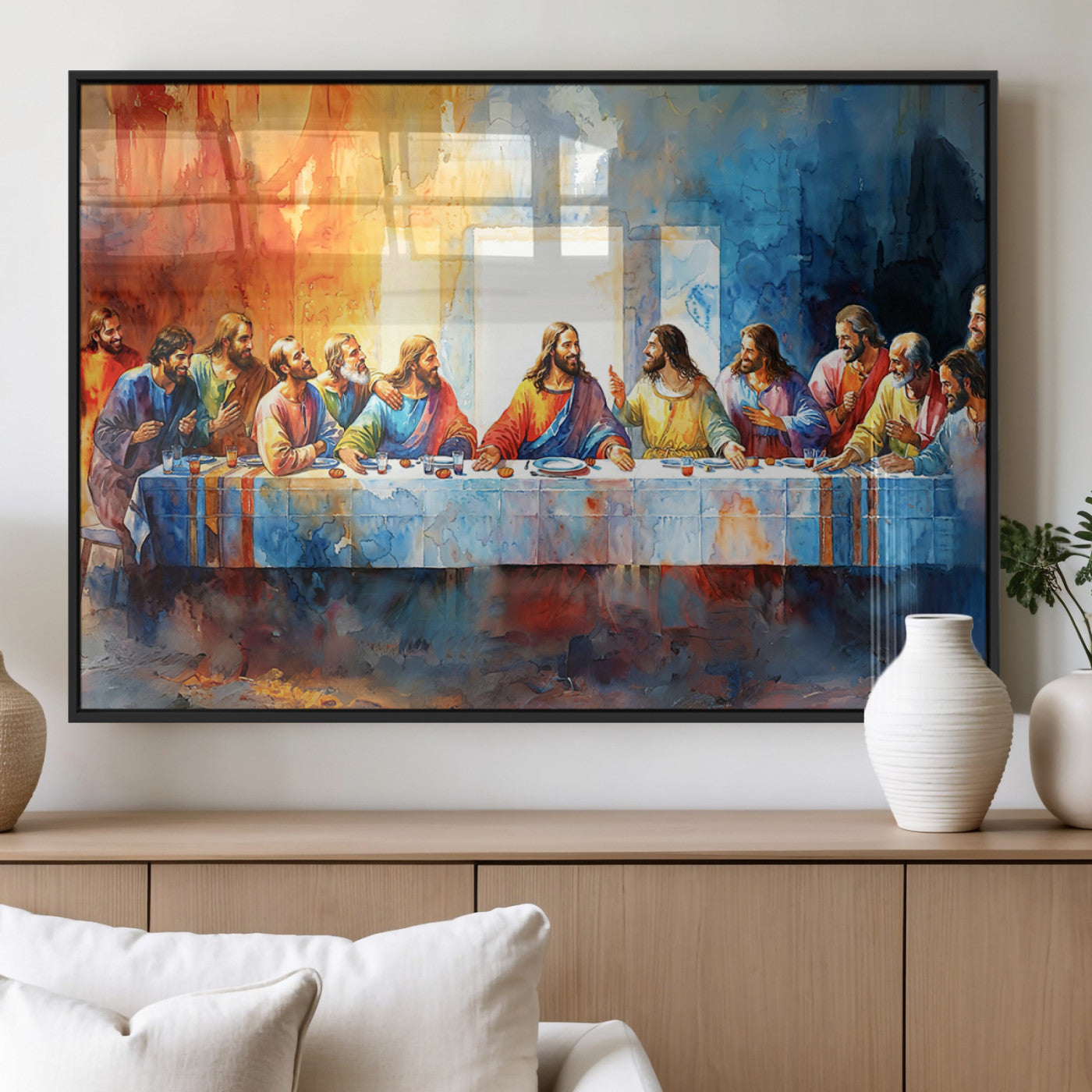 MGV-FP-36X24-3P - Abstract Watercolor The Last Supper Wall Art