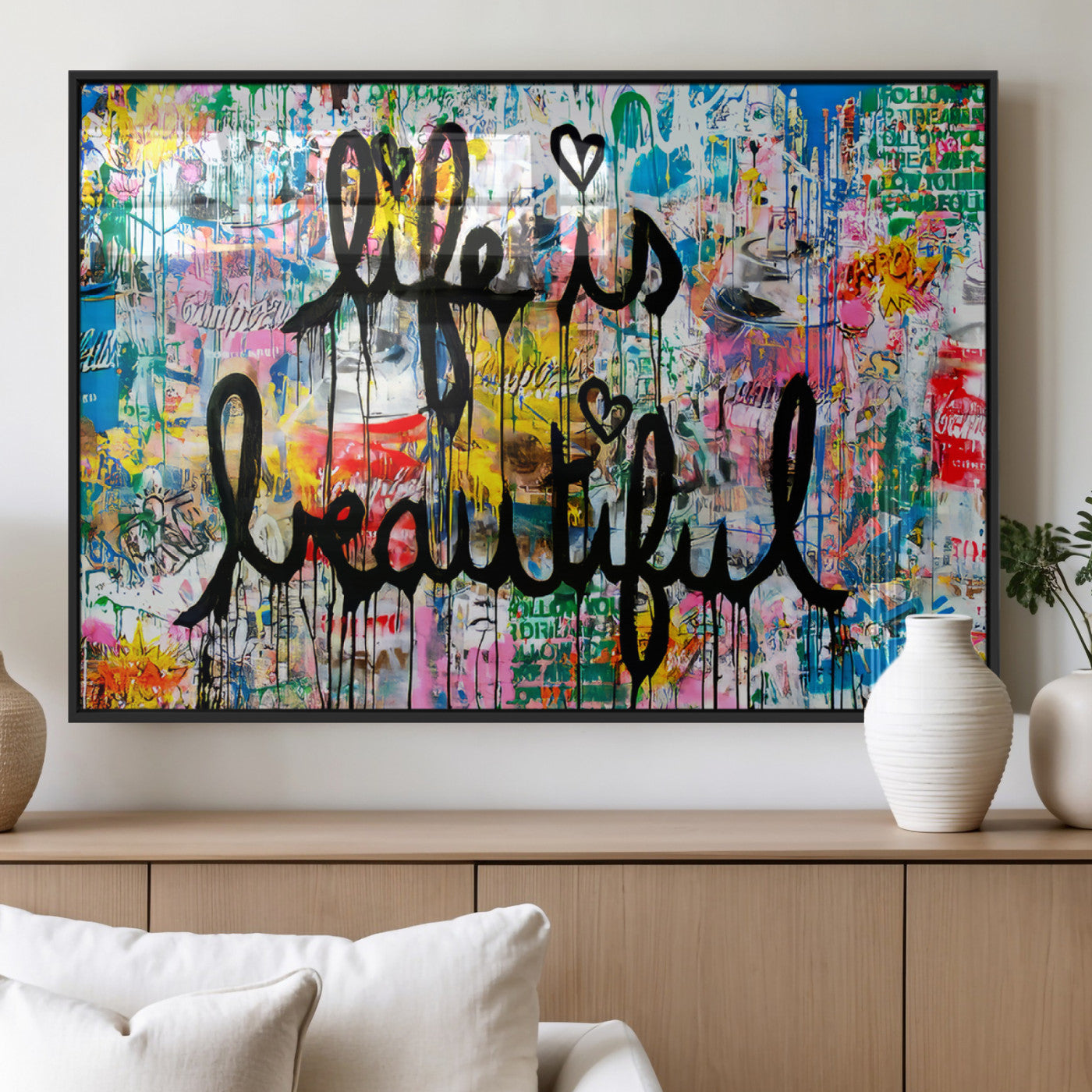 MGV-FP-36X24-3P - Life Beautiful Art Print - Banksy Graffiti Wall Art Canvas Print | Graffiti Wall Art Canvas Print