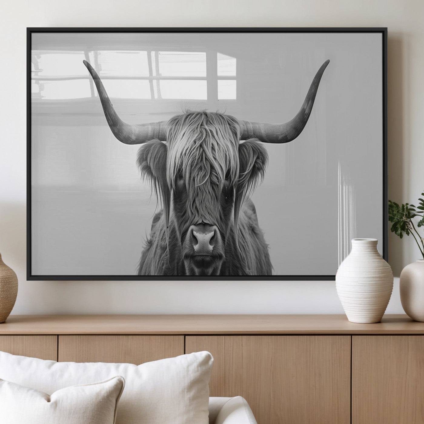 35820-MGV-FP-36X24-3P_Black-Farmhouse Longhorn Wall Art Canvas Print, Longhorn Texas Wall Art Canvas Print