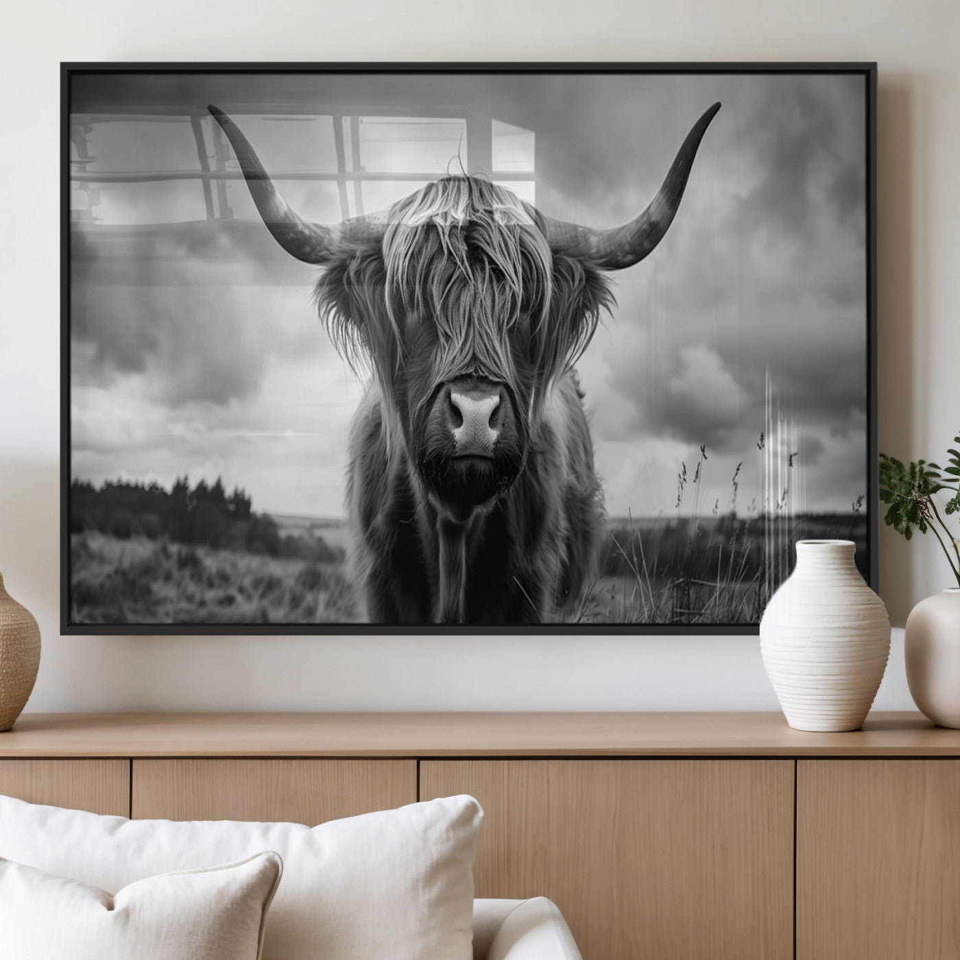 17924-MGV-FP-36X24-3P_Black-Scottish Cow Wall Art Canvas Print | Longhorn Wall Art | Bighorn Animal Wall Art