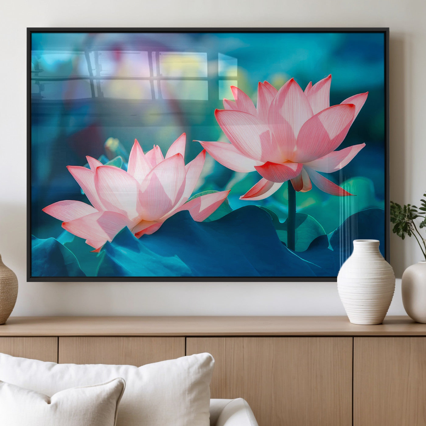MGV-FP-36X24-3P - Pink Lotus Flower Canvas Wall Art | Vibrant Floral Wall Decor for Living Room, Office, or Bedroom |