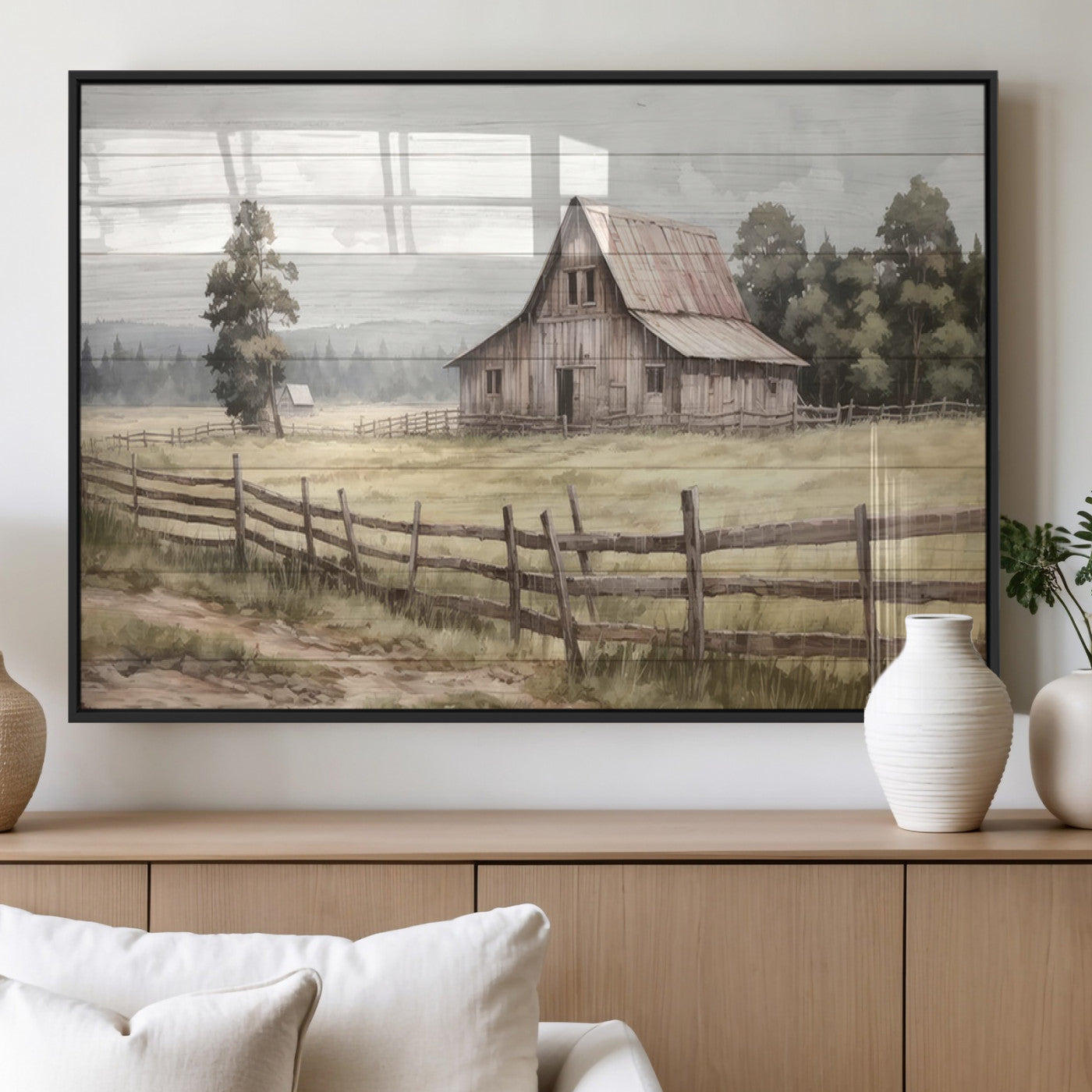 87489-MGV-FP-36X24-3P_Black-Rustic Farmhouse Barn Wall Art | 3-Panel Framed Gallery Wrap Giclee Canvas Print for Living Room,