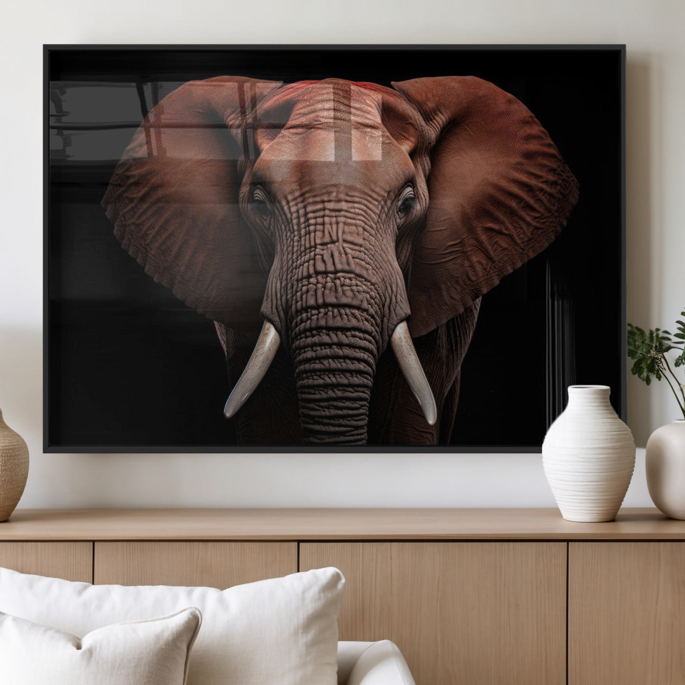 21941-MGV-FP-36X24-3P_Black-Wild Elephant Wall Art Canvas Print, Africa Savannah Wild Animal Wall Decor Print
