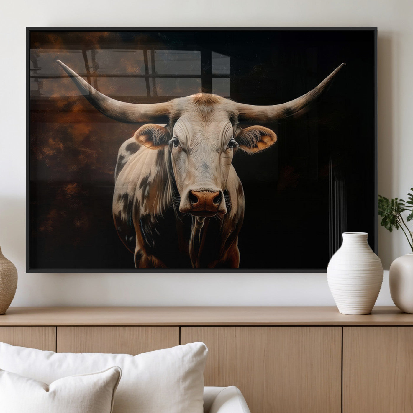 70522-MGV-FP-36X24-3P_Black-Texas Longhorn Wall Art | 3-Panel Large Texas Longhorn Canvas Print for Living Room, Office, or