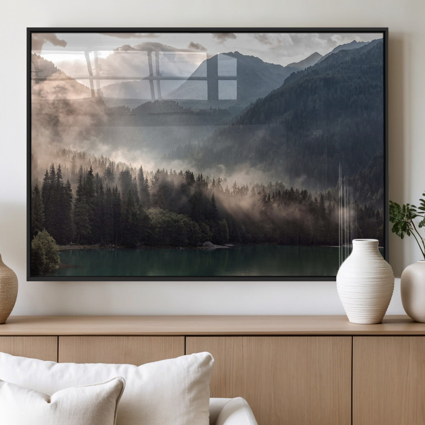 MGV-FP-36X24-3P - Foggy Mountain Canvas Print Forest Wall Art