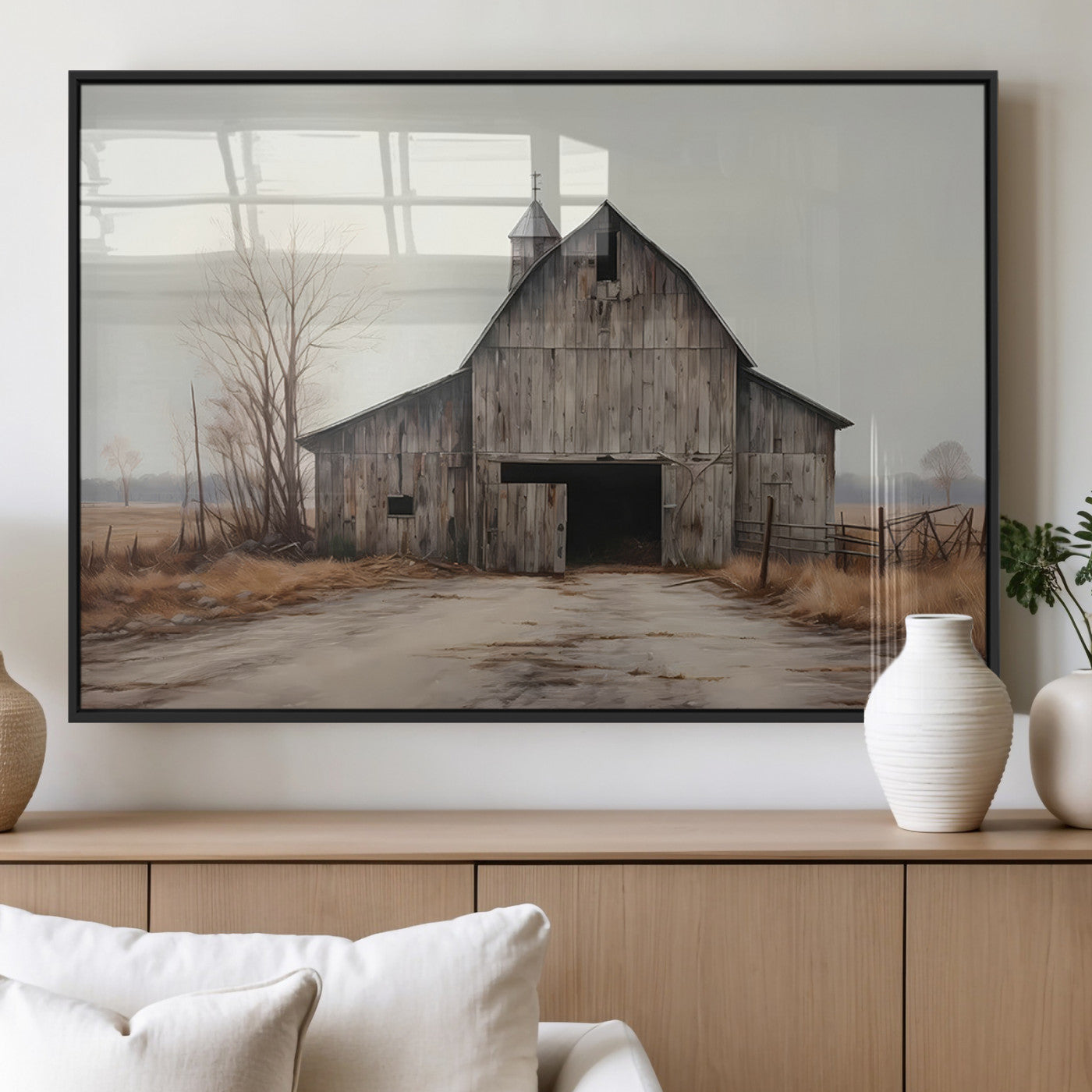 MGV-FP-36X24-3P - Farmhouse Rustic Barn Wall Art Canvas Print – Framed and Ready to Hang – Perfect Addition to