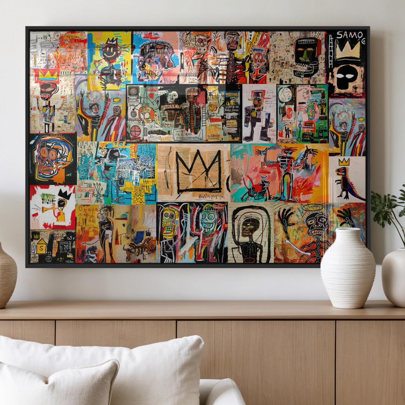 MGV-FP-36X24-3P - Abstract Art Collage Wall Art Canvas Print – Framed, Ready to Hang, Urban Graffiti Style