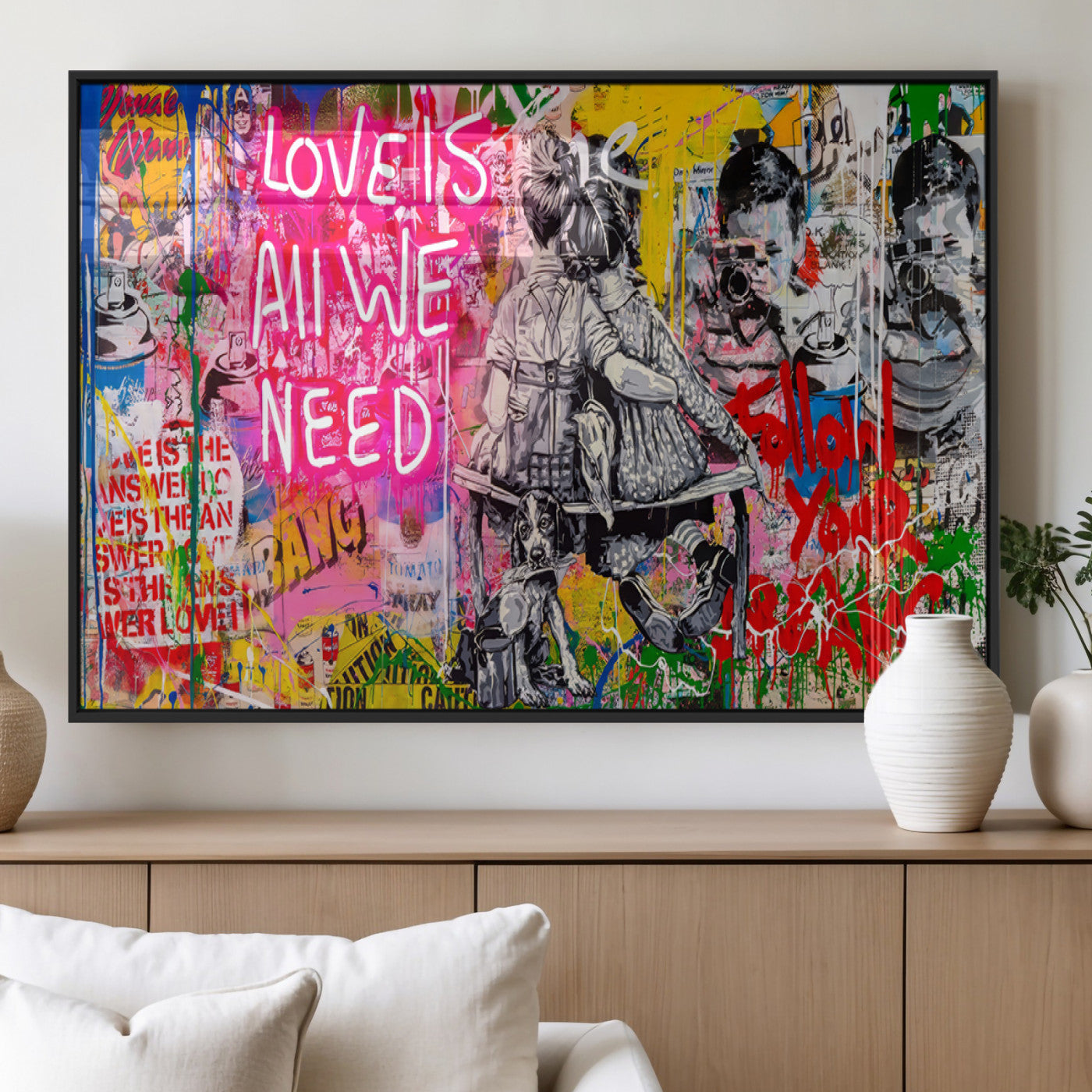 MGV-FP-36X24-3P - Follow Your Dreams & Love is All We Need Graffiti Street Art Triptych | Colorful Urban Wall Art