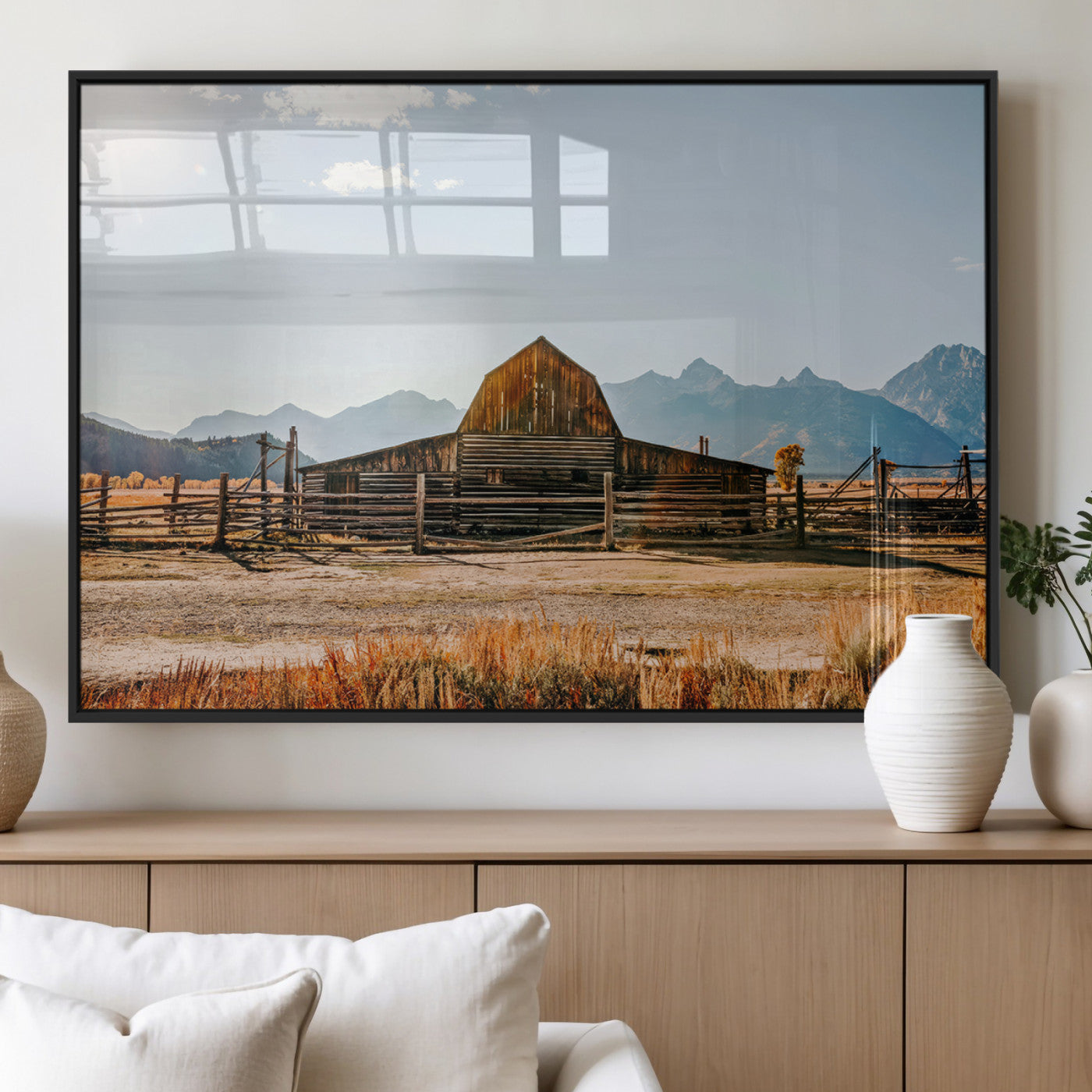 MGV-FP-36X24-3P - Vintage Old Barn Field Wall Art Canvas Print for Farmhouse Decor - Rustic Barn Wall Art Canvas Print