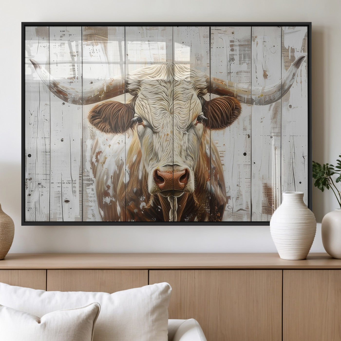71551-MGV-FP-36X24-3P_Black-Rustic Longhorn Bull Wall Art Canvas Set – Western-Inspired Farmhouse Décor - Ready to Hang
