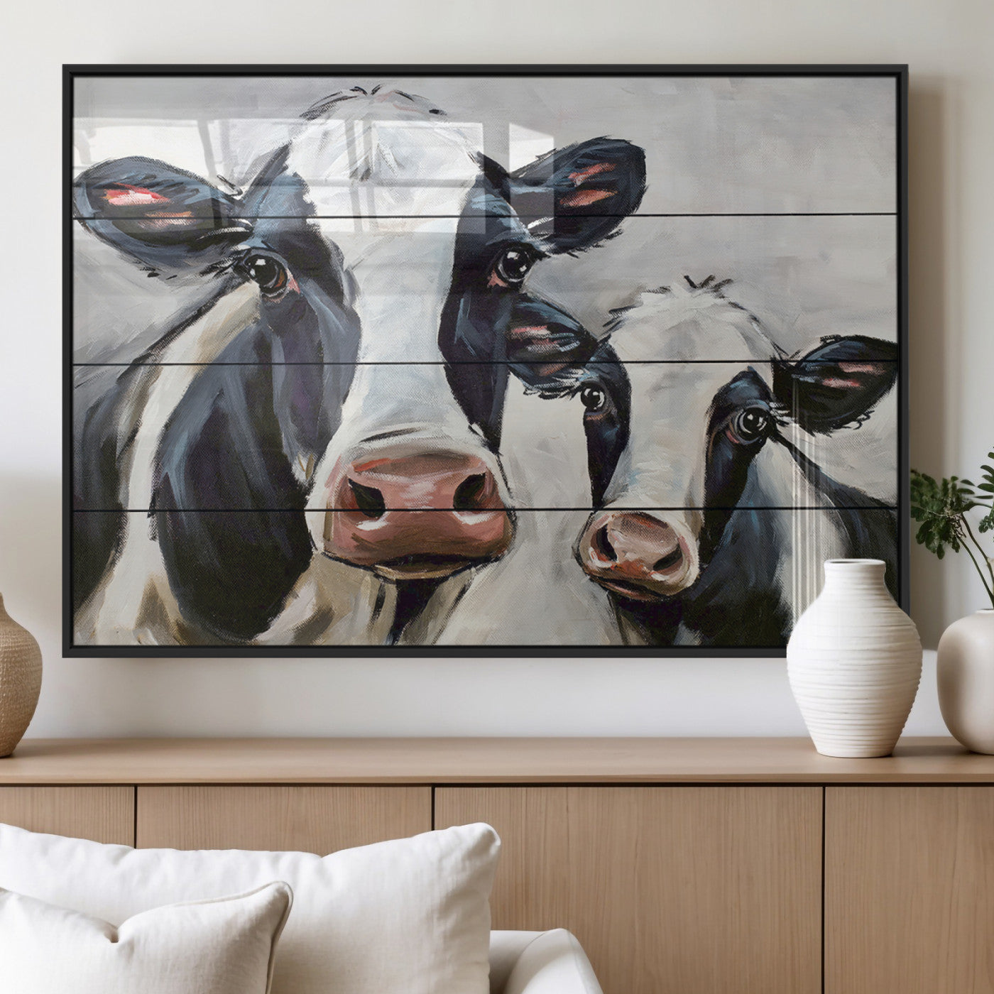 28934-MGV-FP-36X24-3P_Black-Vintage Baby and Mom Cattle Wall Art Canvas Print