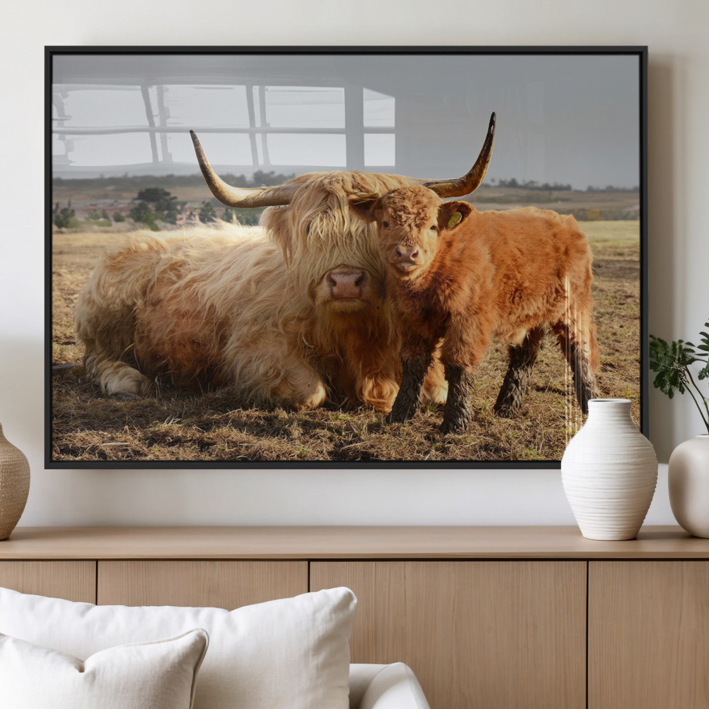 MGV-FP-36X24-3P - Highland Cow Canvas Wall Art Animal Print for Farm House Decor
