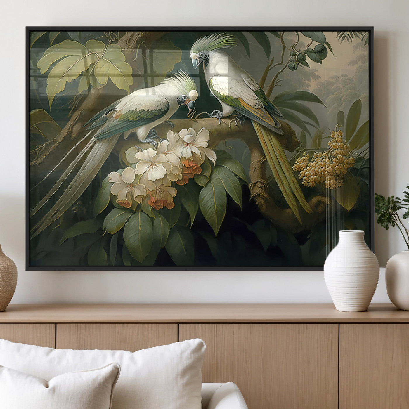 84047-MGV-FP-36X24-3P_Black-Tropical Paradise Print Wall Art Stunning Artwork of a Parrot in a Lush Forest with Beautiful