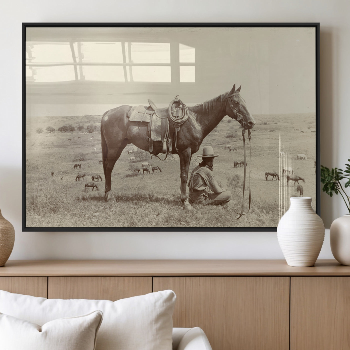 MGV-FP-36X24-3P - Cowboy Wall Art - Western Horse Canvas Print - Vintage Western Wall Art Canvas Print, Ready to Hang