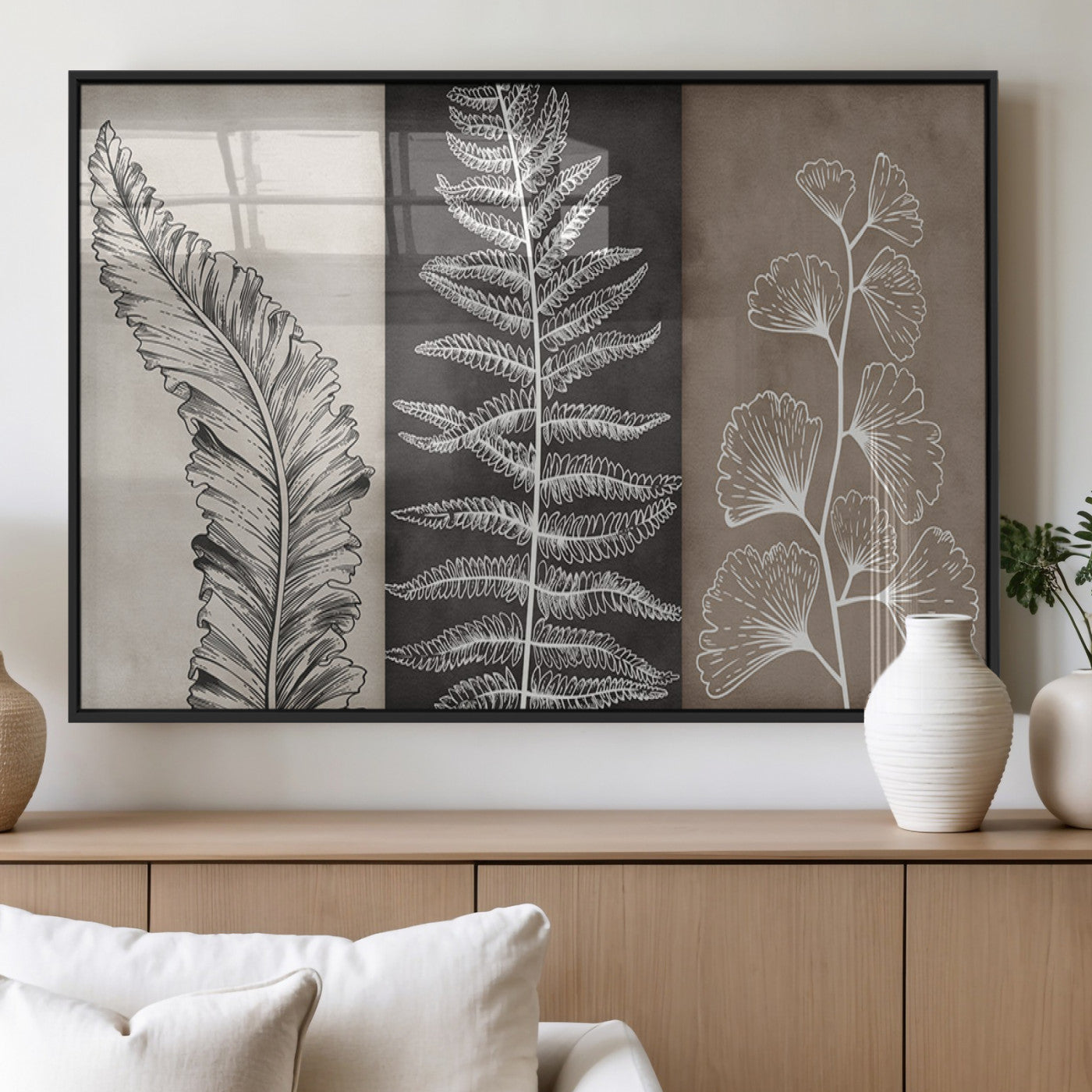 MGV-FP-36X24-3P - Minimalist Botanical Wall Art Canvas Print, Framed and Ready to Hang - Nature Art Print for Home