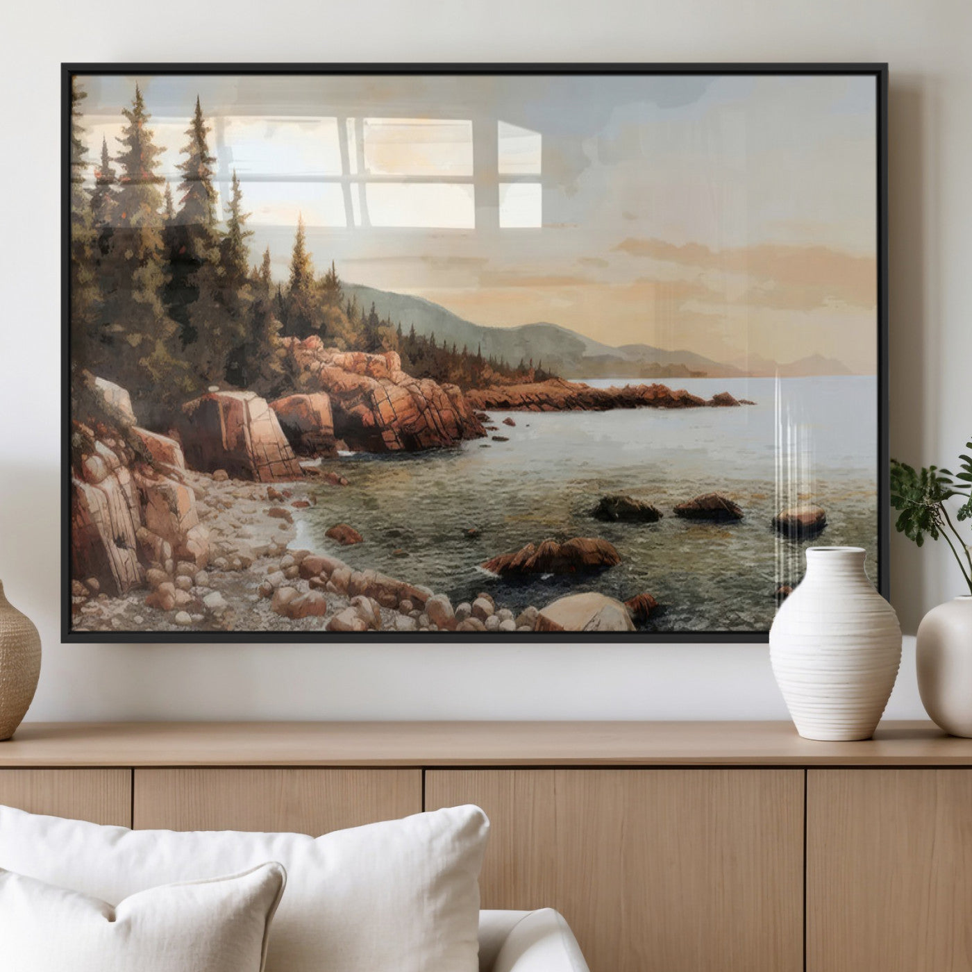 77145-MGV-FP-36X24-3P_Black-Serene Coastal View of Acadia National Park Wall Art - Stunning 3-Panel Wall Art Canvas Print,