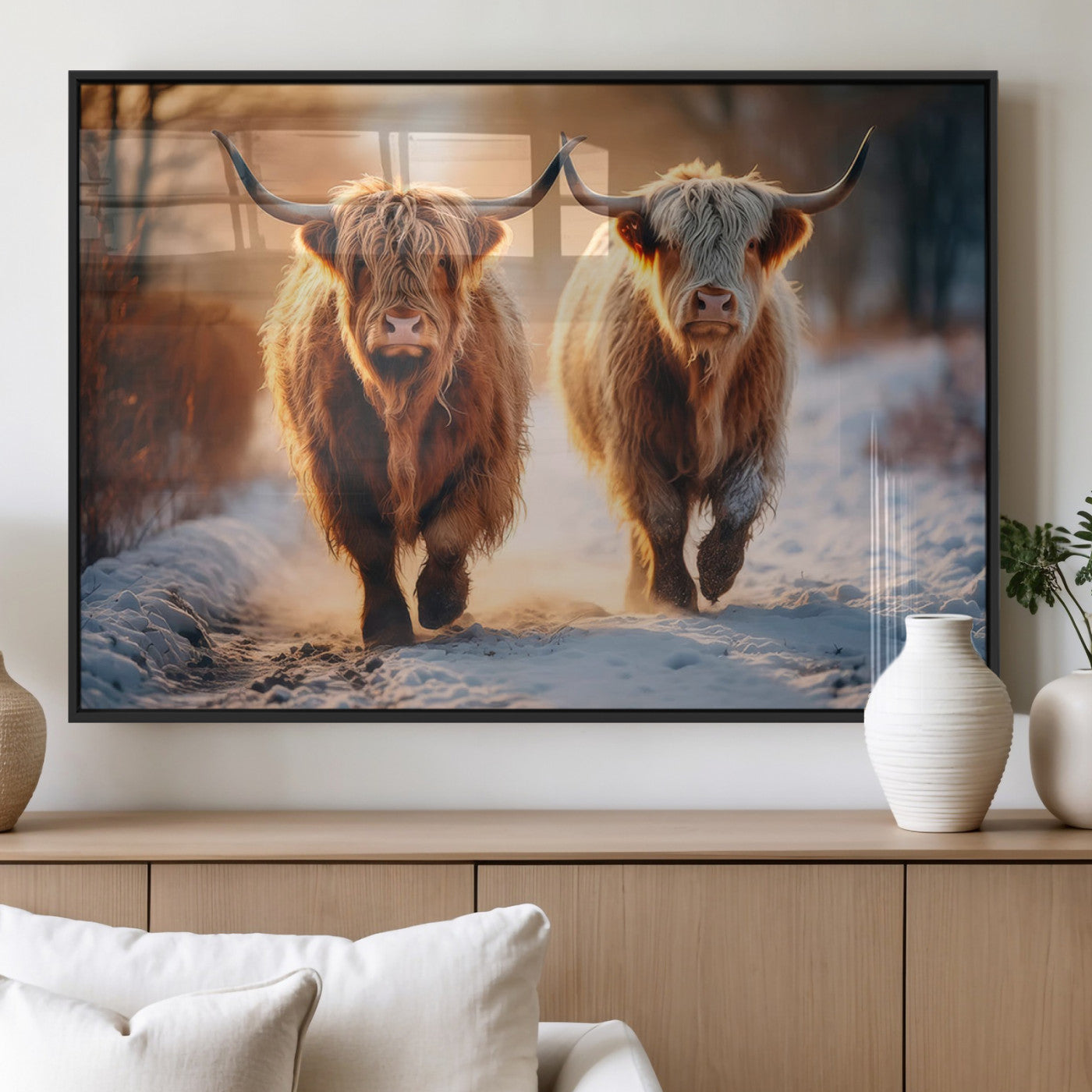 MGV-FP-36X24-3P - Scottish Highland Cow Horn Farm Wall Art Canvas Print