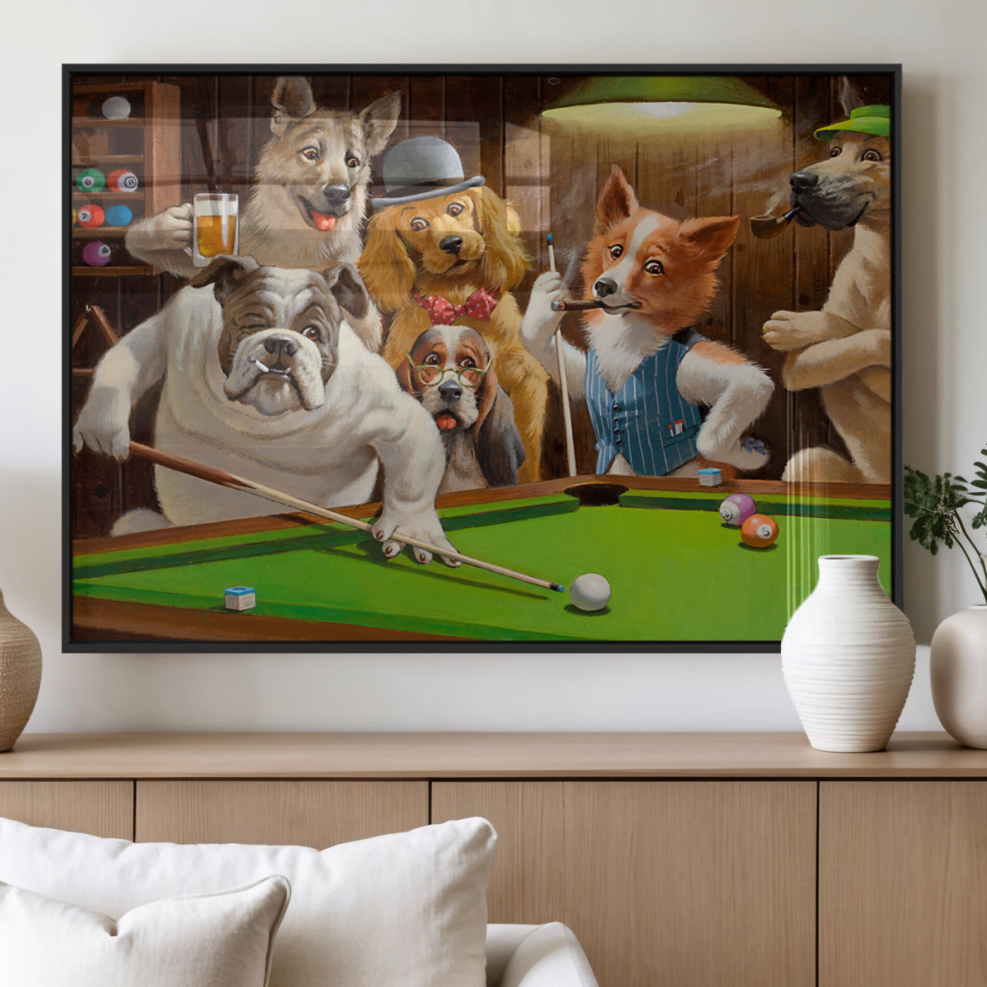 MGV-FP-36X24-3P - Dogs Playing Pool Canvas Wall Art Funny Gifts Dog Print