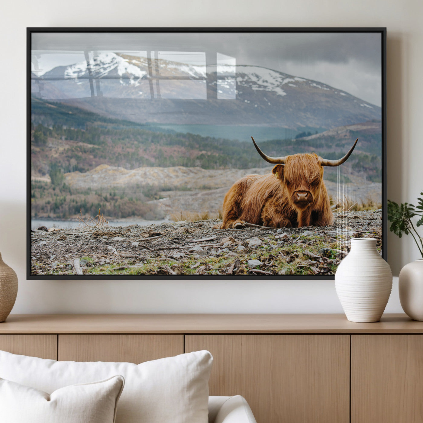 80252-MGV-FP-36X24-3P_Black-Highland Cow Horn Farm Wall Art Canvas Print