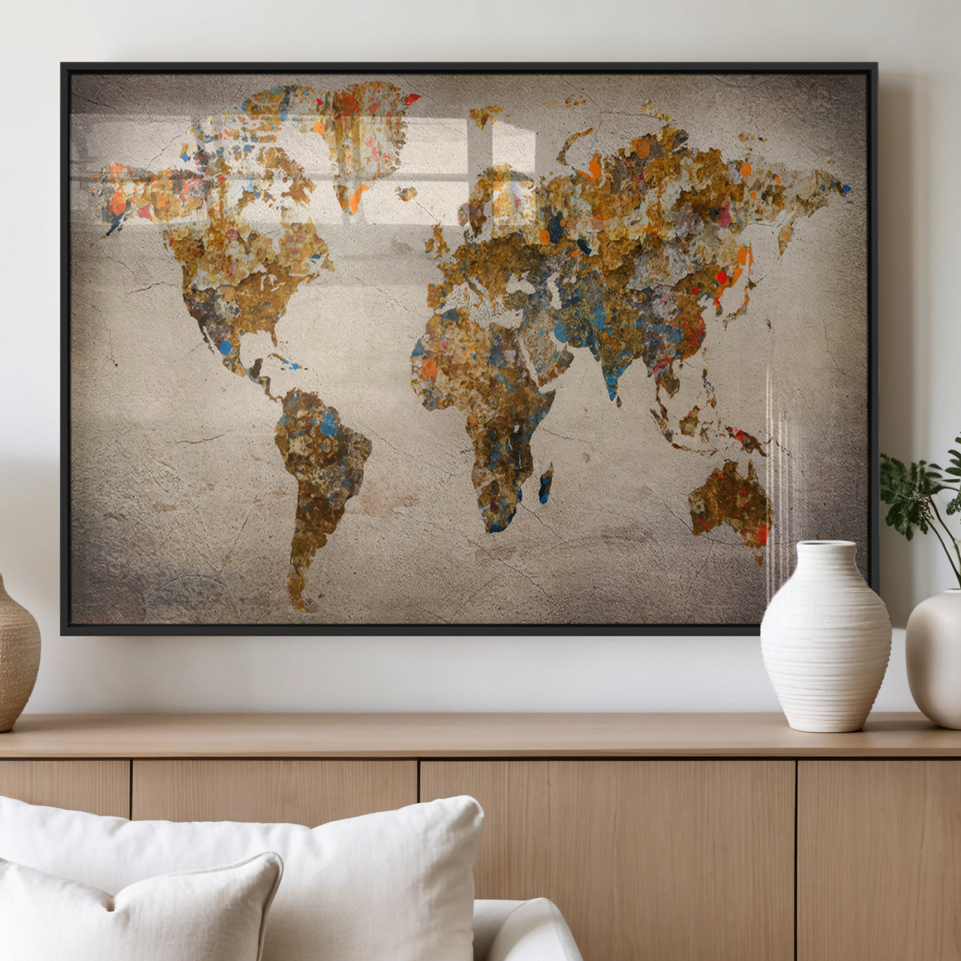 MGV-FP-36X24-3P - Push Pin World Map Canvas Print – Framed Wall Art for Couples to Track Their Travels – Anniversary