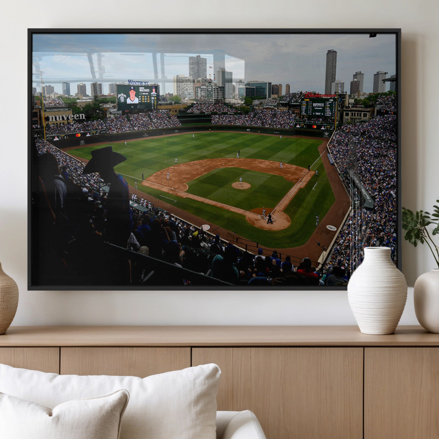 34859-MGV-FP-36X24-3P_Black-Chicago Cubs Baseball Team Print - Wrigley Field Stadium Wall Art Canvas Print