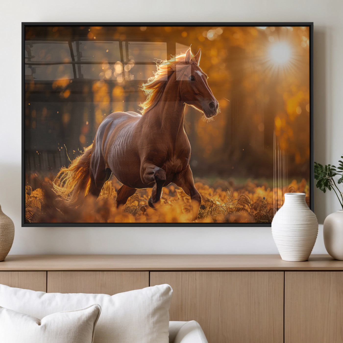 92144-MGV-FP-36X24-3P_Black-Running Horse Sunset Forest Wall Art Canvas Print