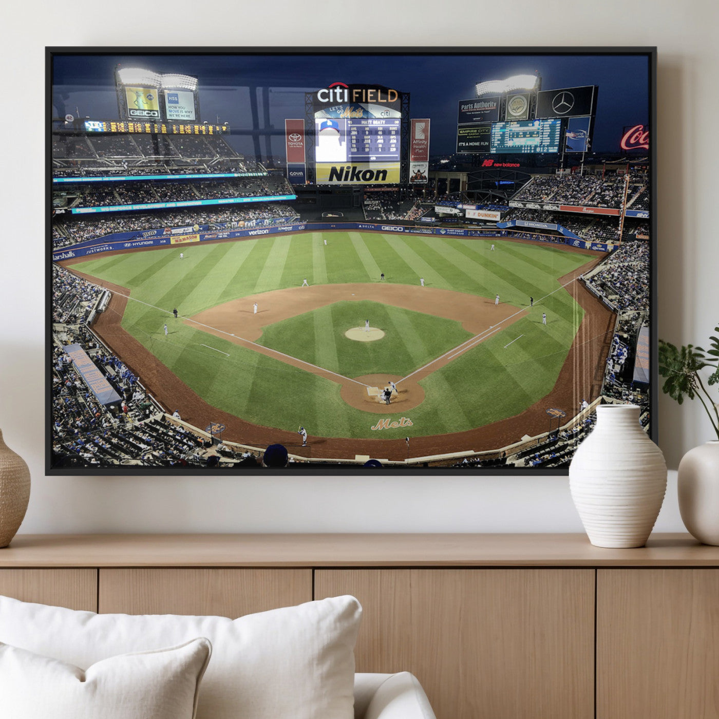 87666-MGV-FP-36X24-3P_Black-Citi Field Wall Art Print | 3-Panel New York Mets Baseball Stadium Canvas Print | Framed Sports