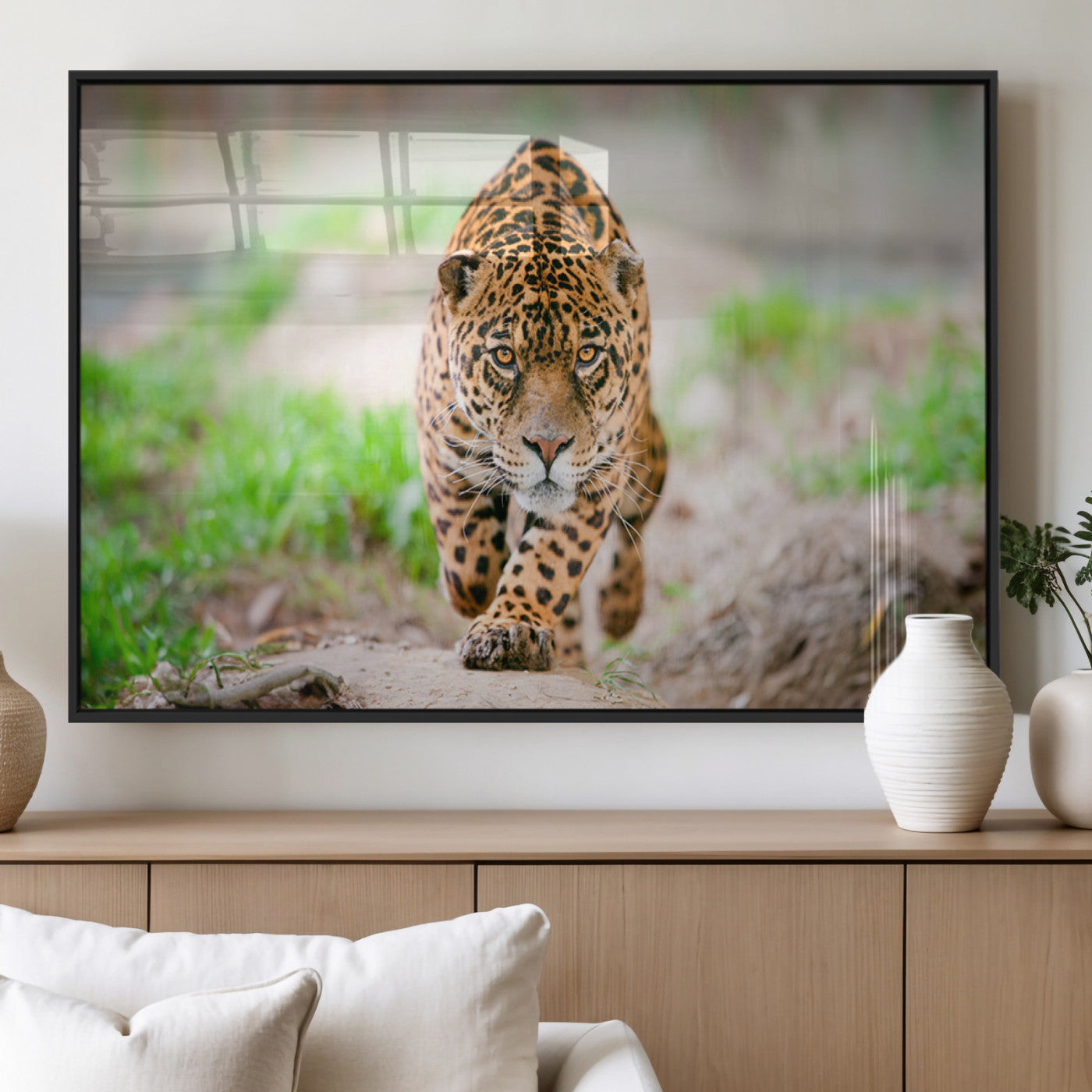 75066-MGV-FP-36X24-3P_Black-Leopard on the Prowl - Stunning Large Framed Leopard Wall Art Canvas Wall Art for Living Room,