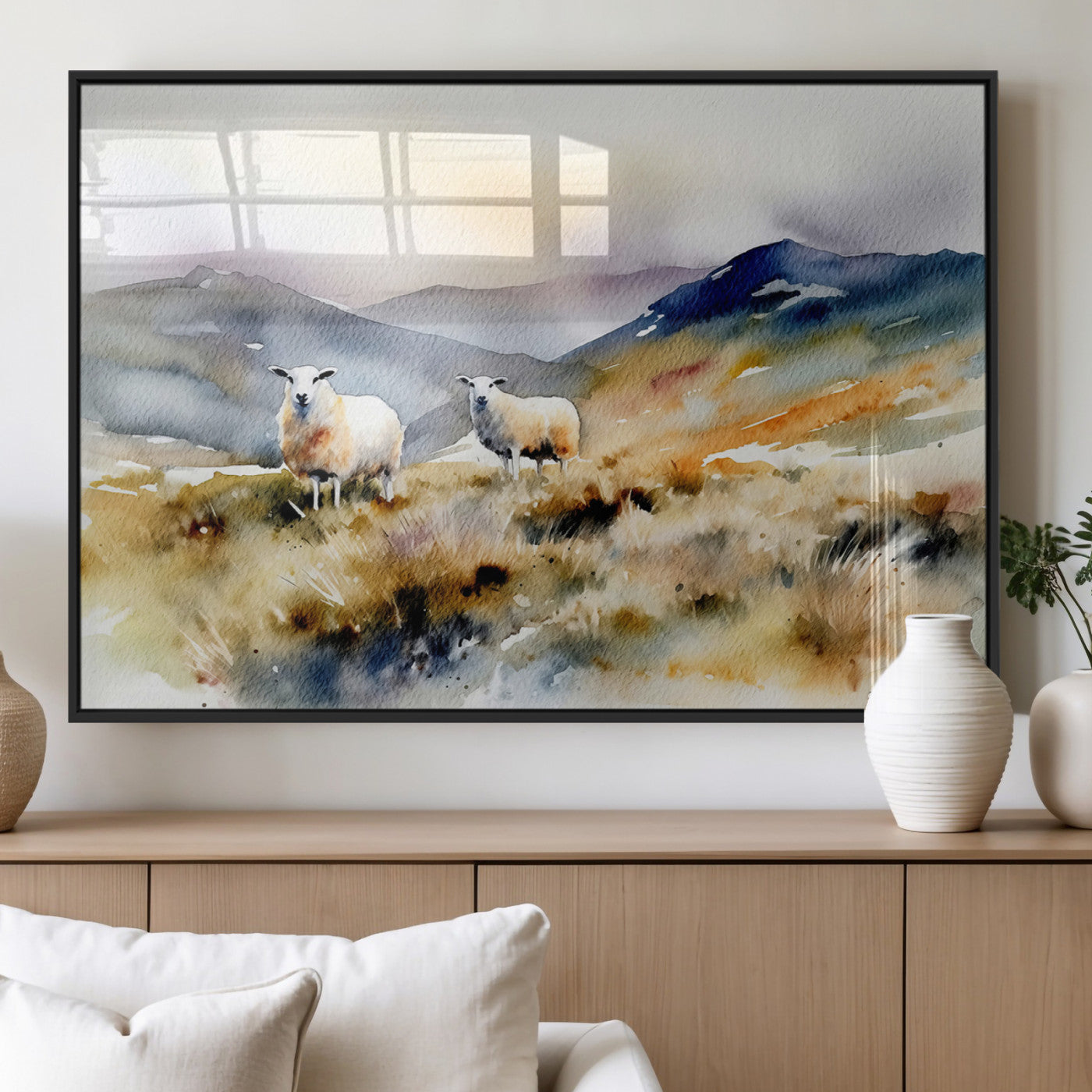58145-MGV-FP-36X24-3P_Black-Watercolor Sheep for Farmhouse Decor Wall Art Canvas Print, Mountain Wall Art Print
