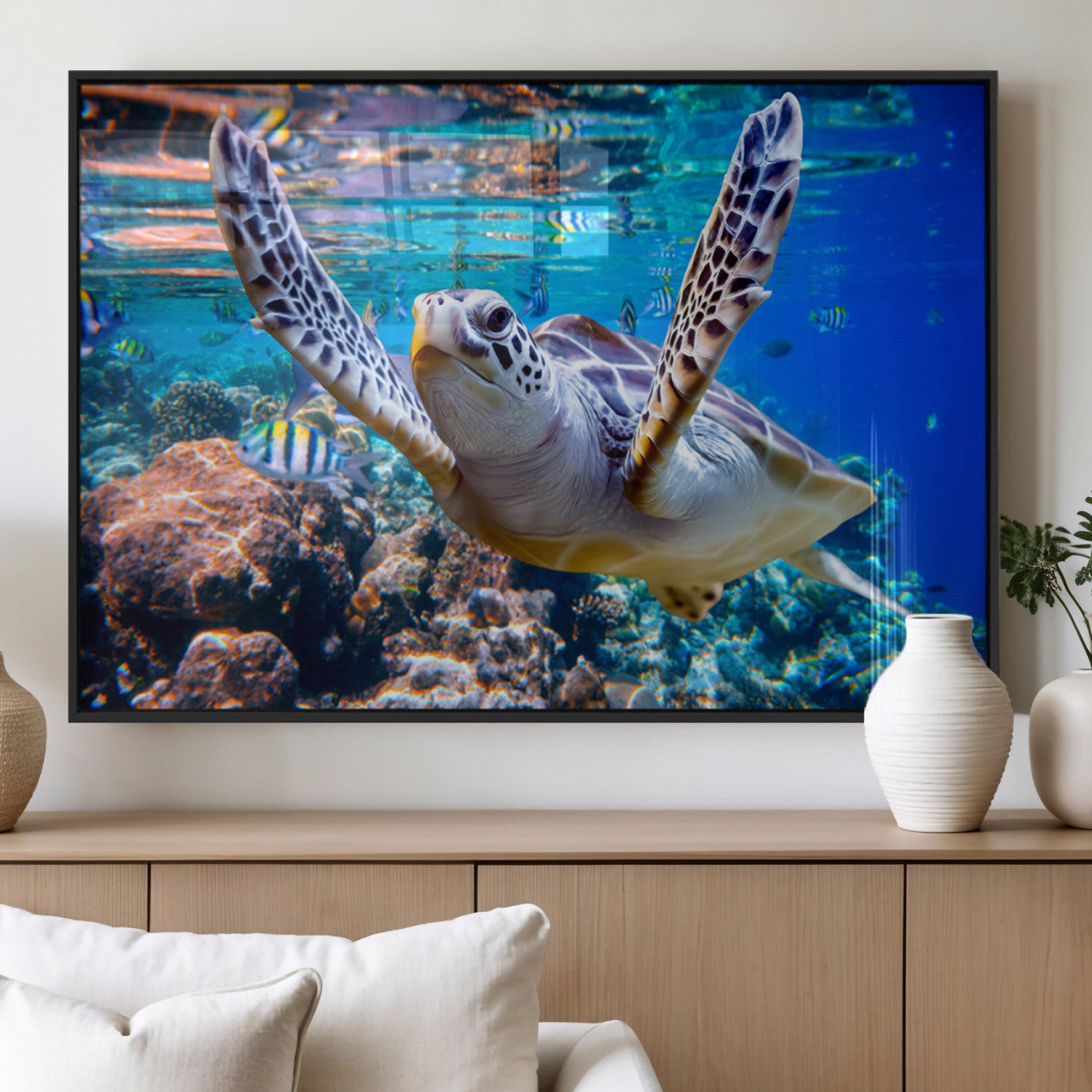 MGV-FP-36X24-3P - Underwater Sea Turtle Wall Art Canvas Print – Vibrant Ocean Coral Reef Décor, Ready to Hang