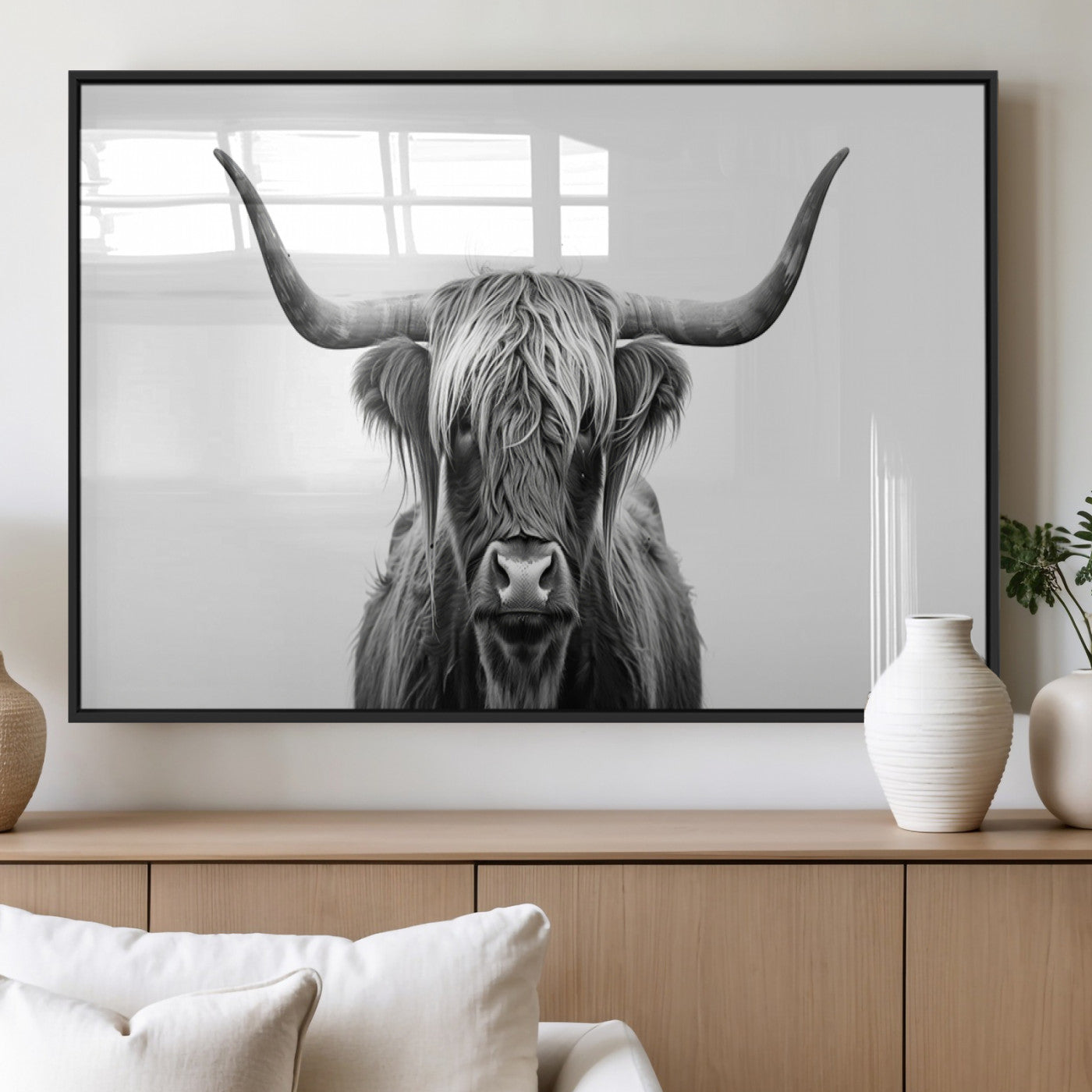 MGV-FP-36X24-3P - Highland Wall Art Canvas Print – Minimalist Black and White Farmhouse Décor, Ready to Hang