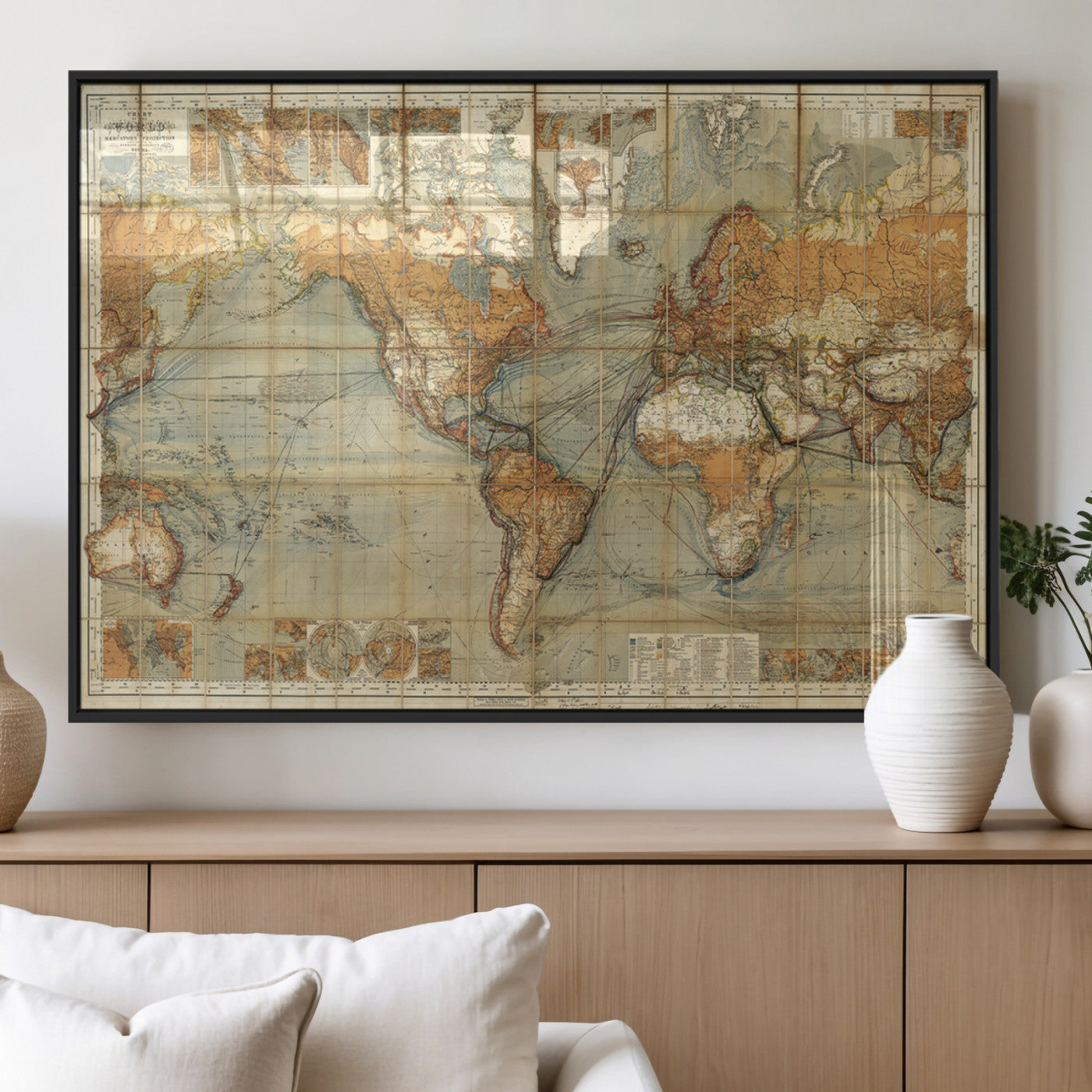 MGV-FP-36X24-3P - Push Pin World Map Canvas Print – Framed Wall Art for Couples to Track Their Travels – Anniversary