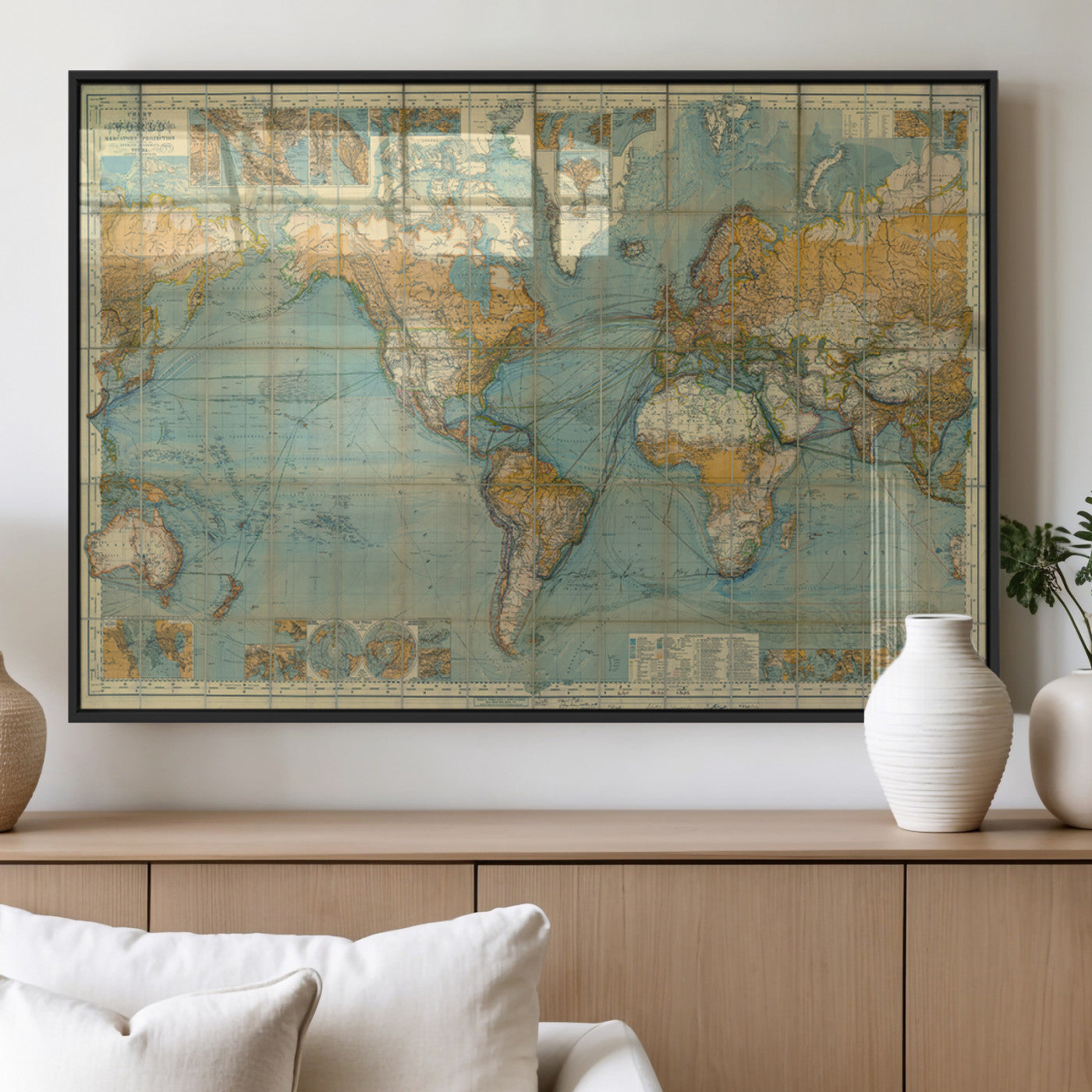 MGV-FP-60X30-3P - Push Pin World Map Canvas Print – Framed Wall Art for Couples to Track Their Travels – Anniversary