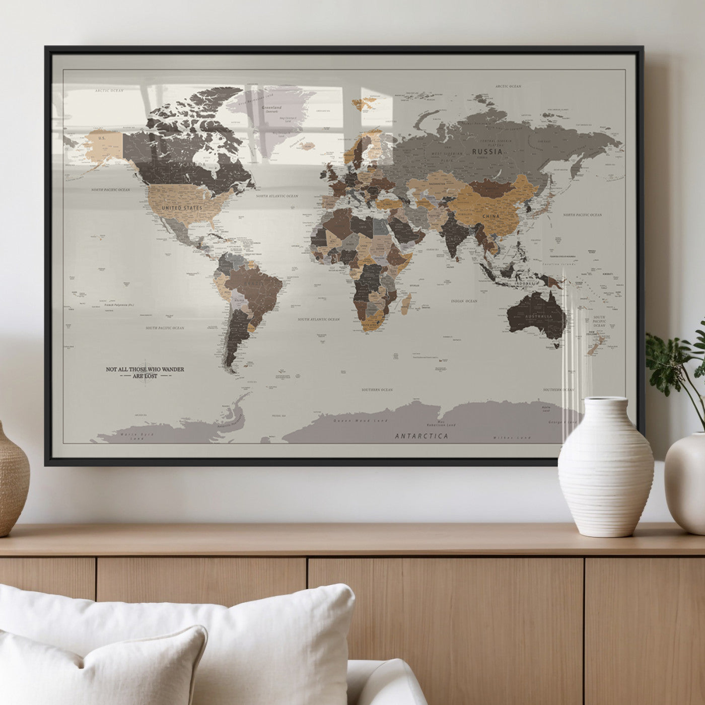 MGV-FP-36X24-3P - Push Pin World Map Canvas Print – Framed Wall Art for Couples to Track Their Travels – Anniversary