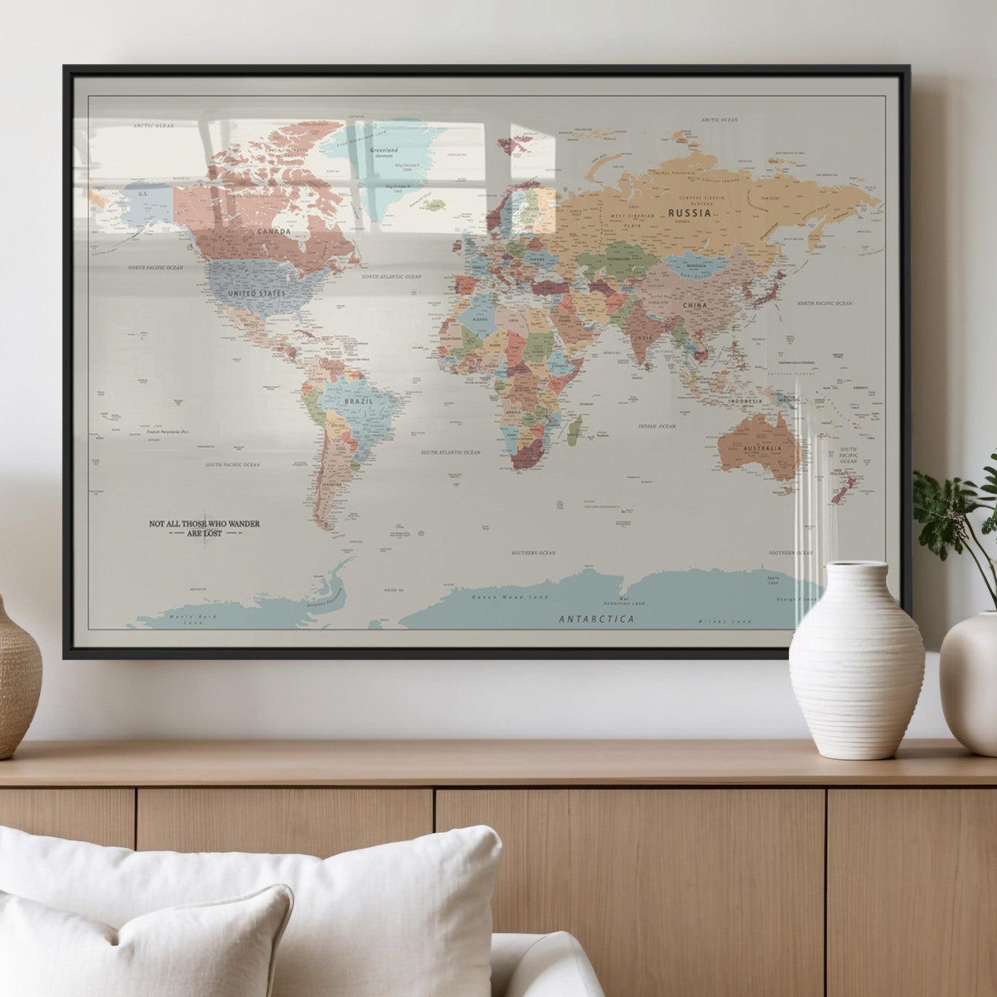 MGV-FP-60X30-3P - Push Pin World Map Canvas Print – Framed Wall Art for Couples to Track Their Travels – Anniversary