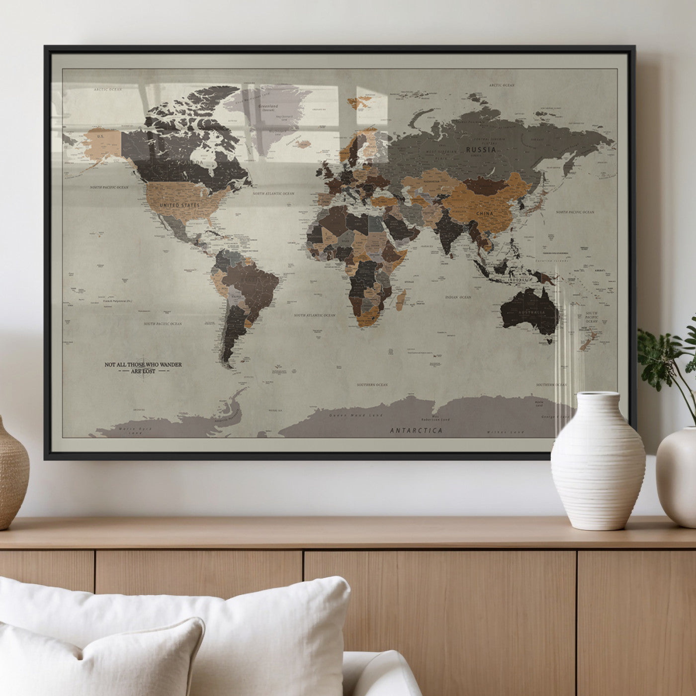 MGV-FP-36X24-3P - Push Pin World Map Canvas Print – Framed Wall Art for Couples to Track Their Travels – Anniversary
