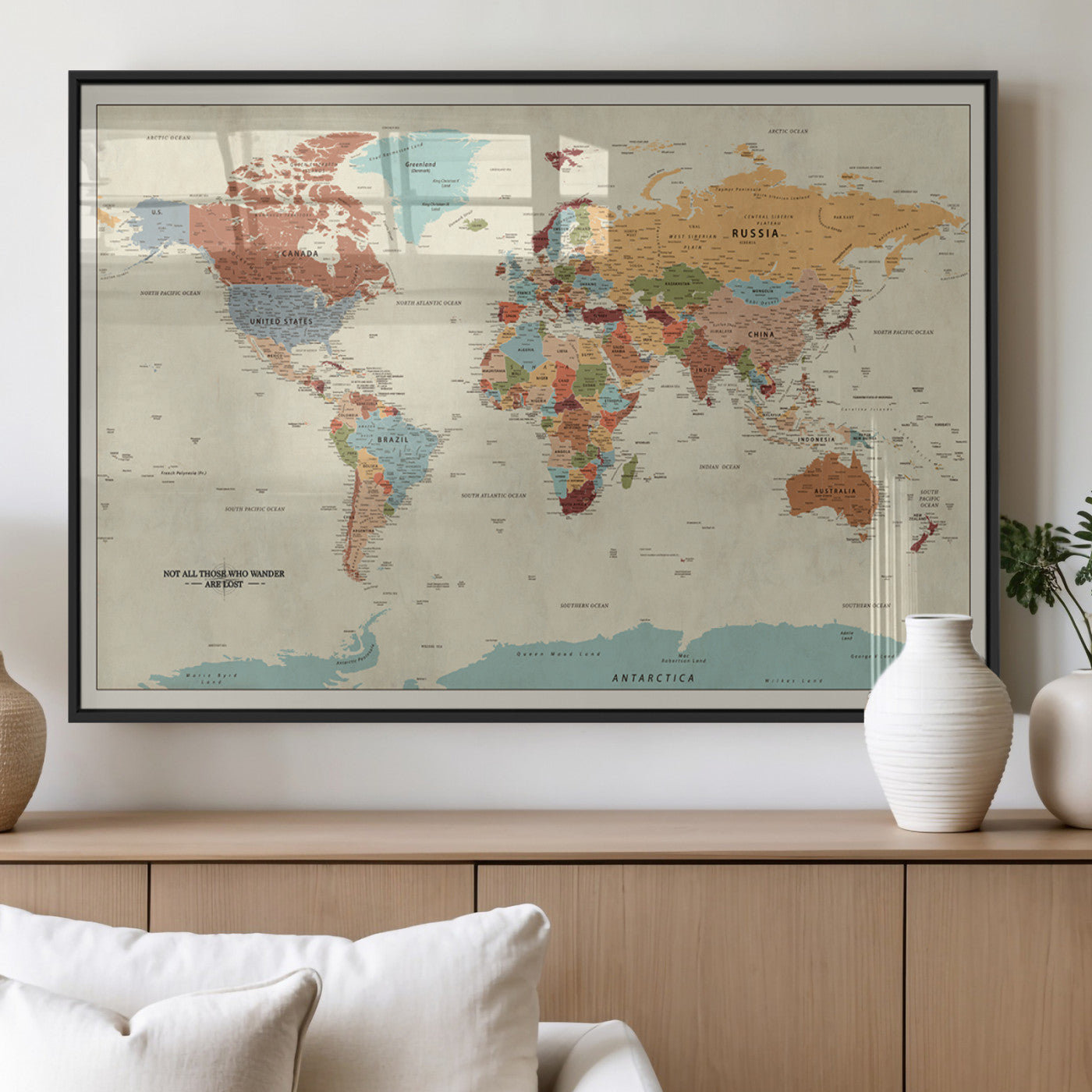 MGV-FP-36X24-3P - Push Pin World Map Canvas Print – Framed Wall Art for Couples to Track Their Travels – Anniversary