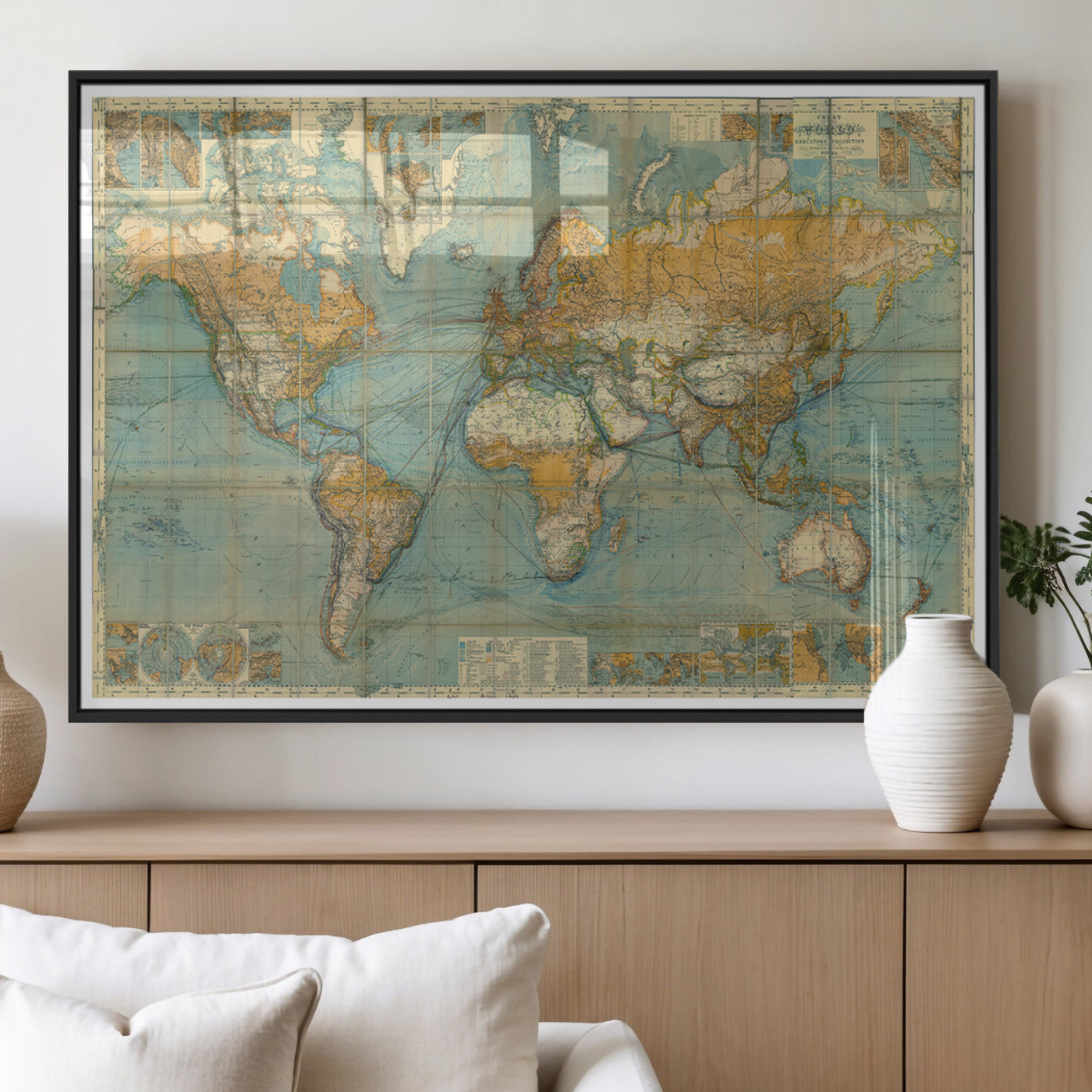 MGV-FP-60X30-3P - Push Pin World Map Canvas Print – Framed Wall Art for Couples to Track Their Travels – Anniversary