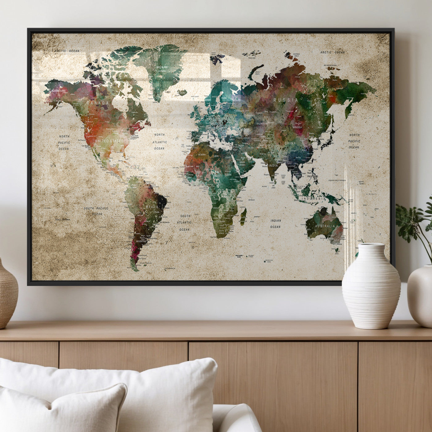 45128-MGV-FP-60X30-3P_Black-Push Pin World Map Canvas Print – Framed Wall Art for Couples to Track Their Travels – Anniversary Gift or Home Adventure Decor