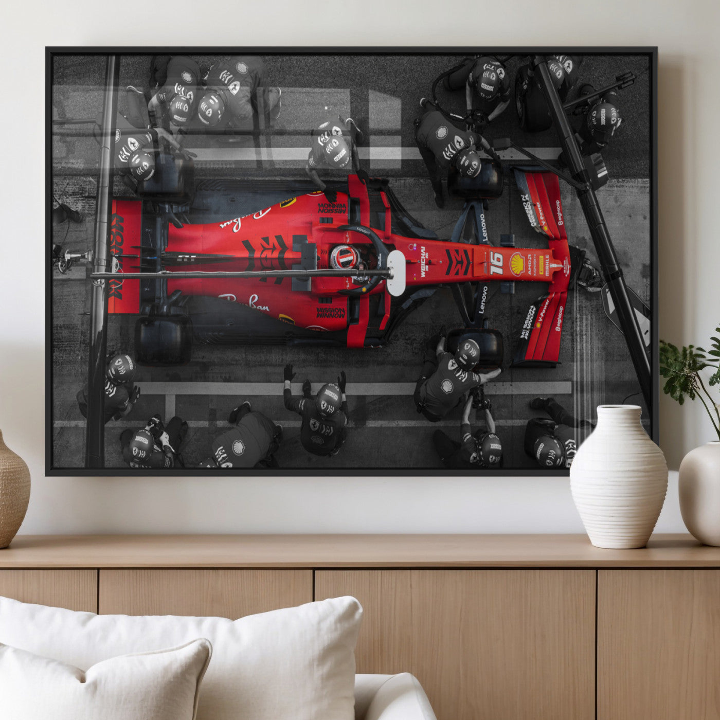 MGV-FP-60X30-3P - Ferrari Pit Stop Canvas Wall Art – Precision and Speed Captured in Bold Motorsport Imagery – Ready