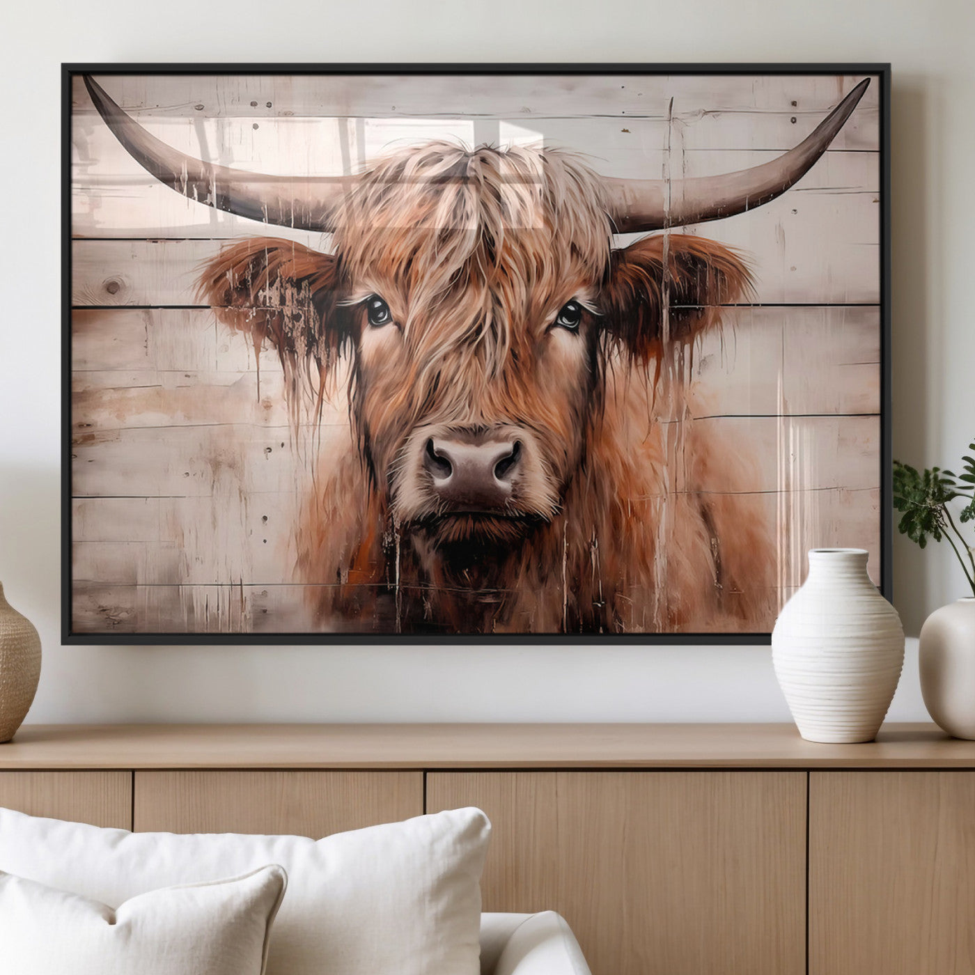 MGV-FP-60X30-3P - Vintage Scottish Highland Cow Cattle Art Print Farmhouse Wall Art Canvas Print