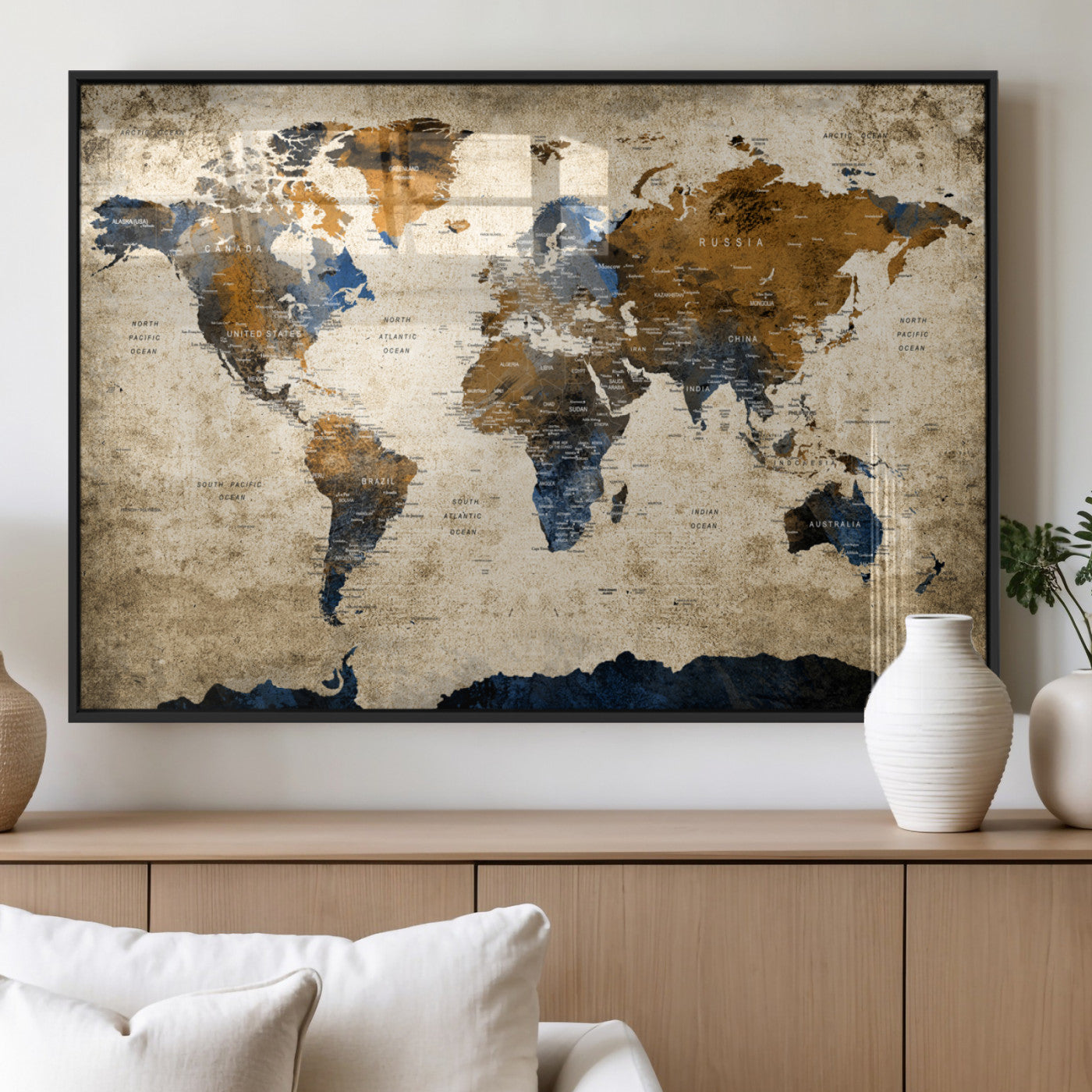 MGV-FP-60X30-3P - Push Pin World Map Canvas Print – Framed Wall Art for Couples to Track Their Travels – Anniversary