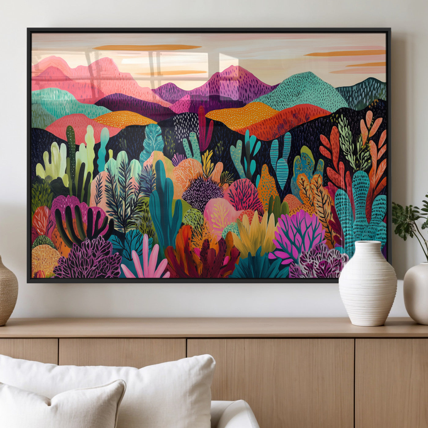 MGV-FP-60X30-3P - Abstract Kusama Print - Landscape Canvas Wall Art Print - Vibrant Modern Decor for Living Room,