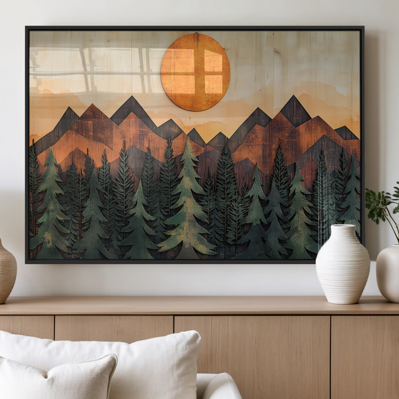 MGV-FP-60X30-3P - Sunset Mountain Landscape Canvas Wall Art Print - Nature Decor for Living Room, Office
