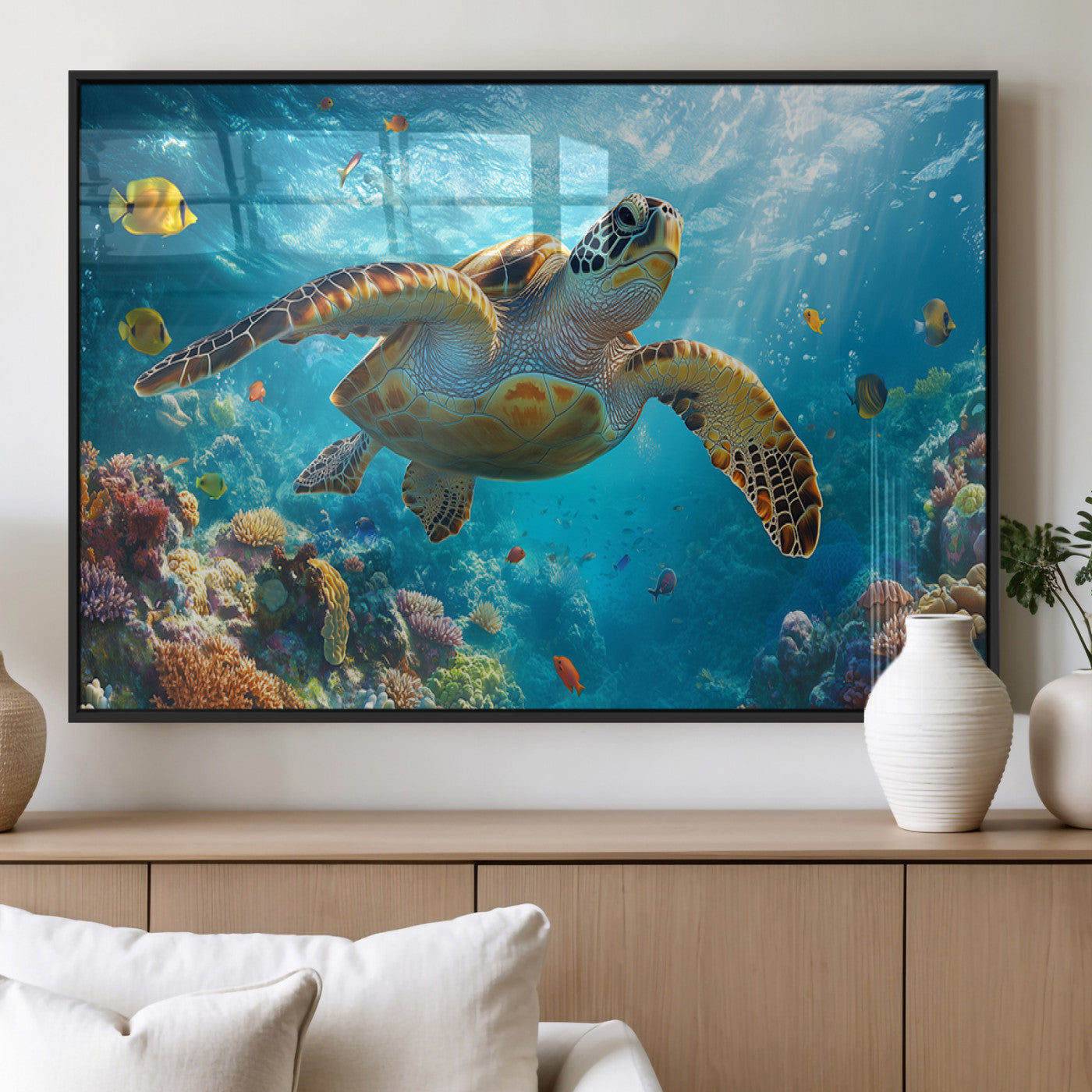 MGV-FP-60X30-3P - Sea Turtle Underwater Canvas Wall Art Print - Vibrant Ocean Wildlife Decor, Marine Wall Art