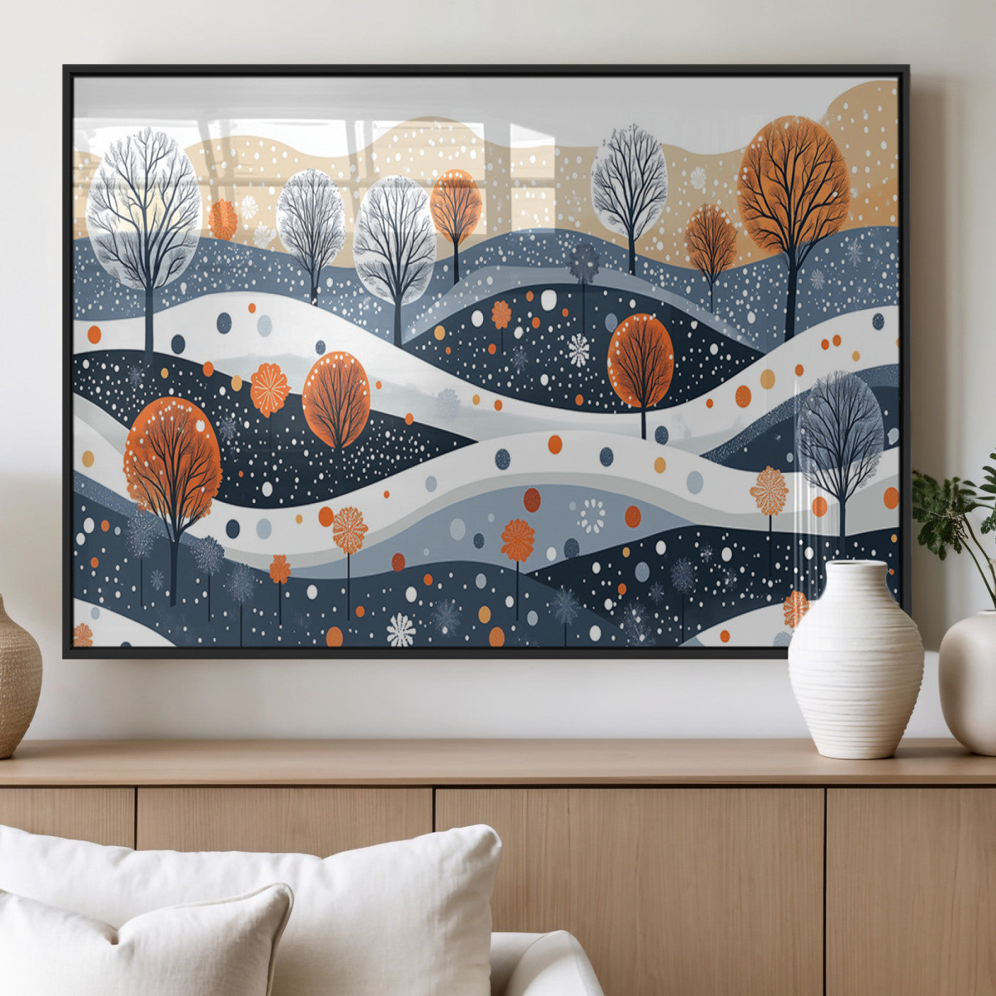 MGV-FP-36X24-3P - Abstract Winter Landscape Canvas Wall Art Print -  Large Colorful Nature Wall Decor