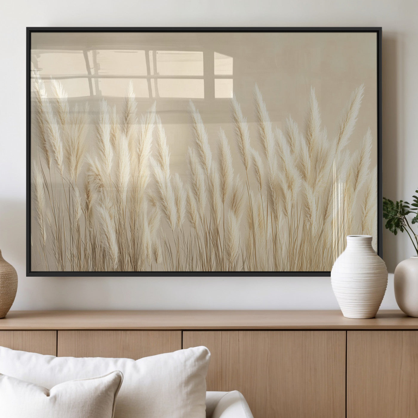 MGV-FP-60X30-3P - Grass Wall Art Print - Elegant Neutral Decor for Living Room, Boho Minimalist Artwork, Ready to Hang